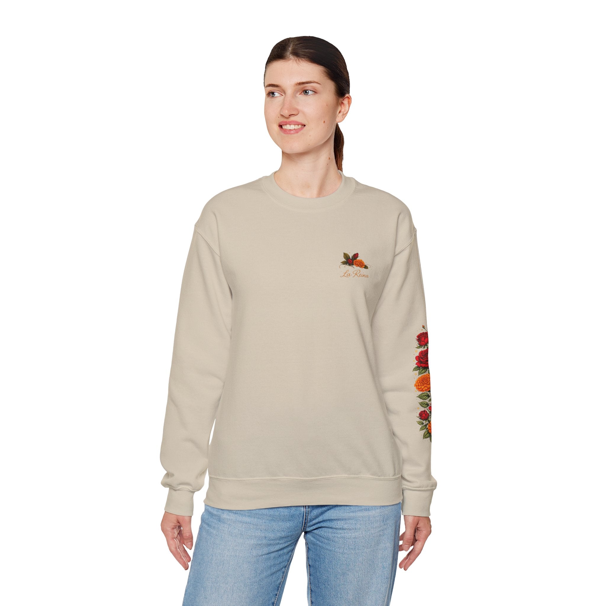 Crewneck Sweatshirt — "Con la Fuerza de una Reina" Floral Crown Design