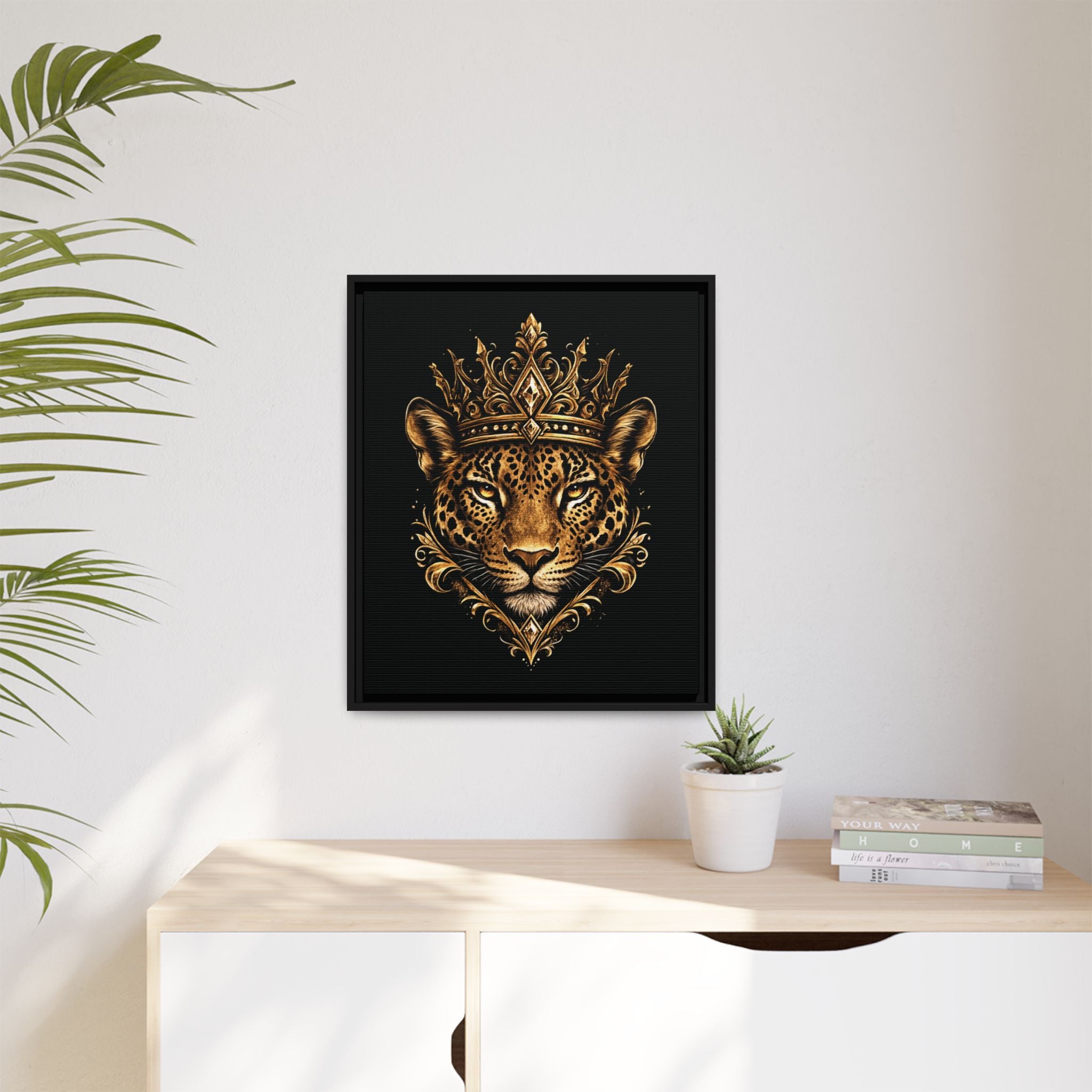 Golden Crowned Jaguar Matte Framed Canvas
