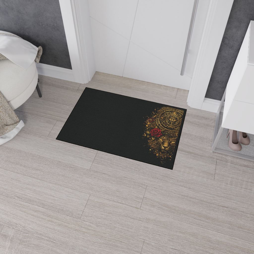 Reina Aztec Floor Mat — Gold Calendar & Rose Heavy-Duty Entry Rug
