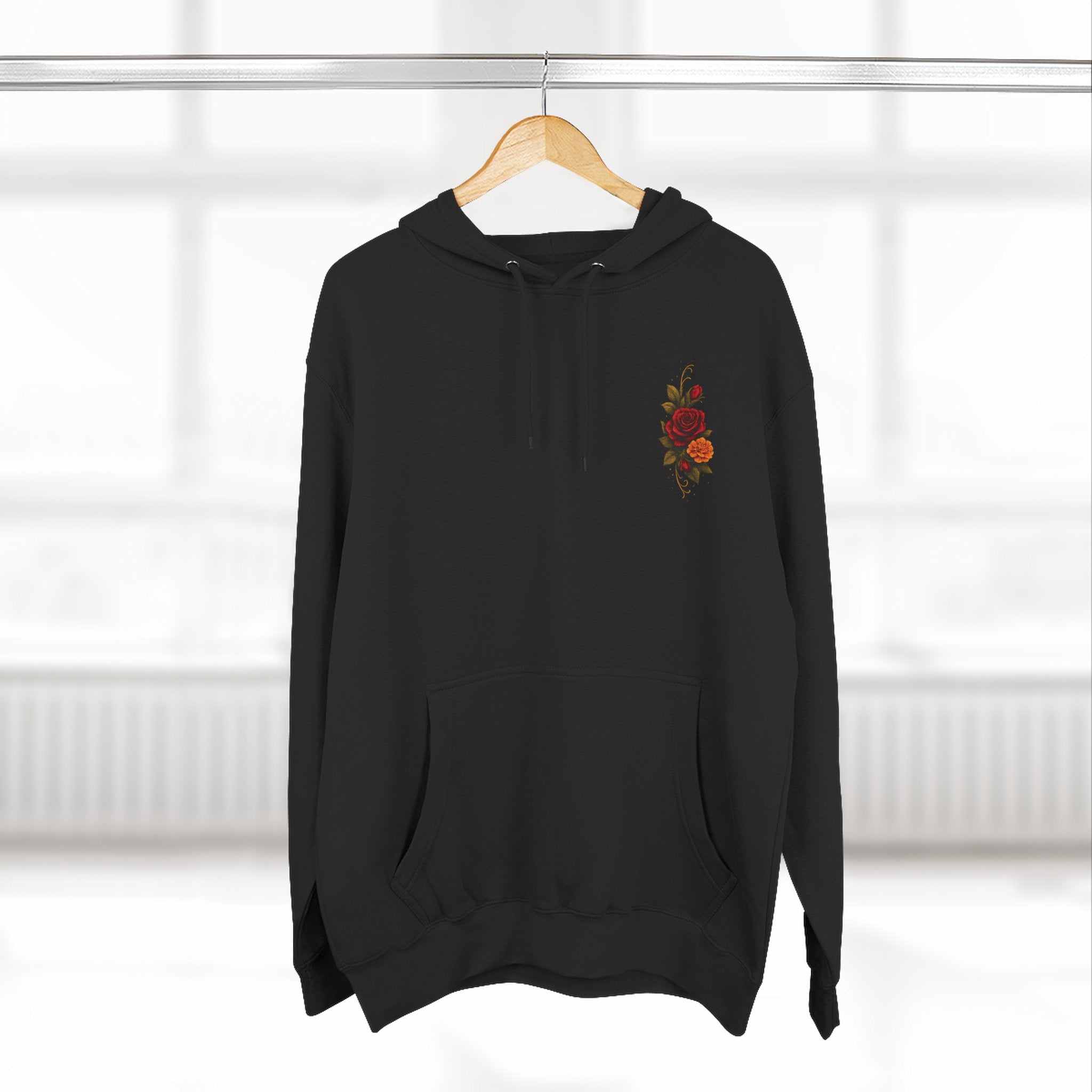Day of the Dead Skull Backprint Hoodie — Sugar Skull Crown Floral Design