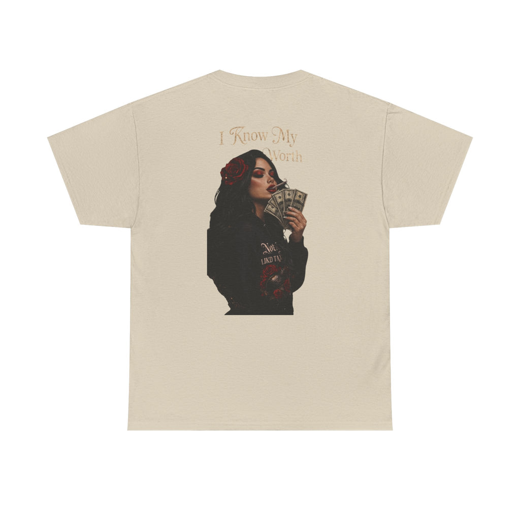 Graphic Tee — 'I Know My Worth' Rose Girl Money Design