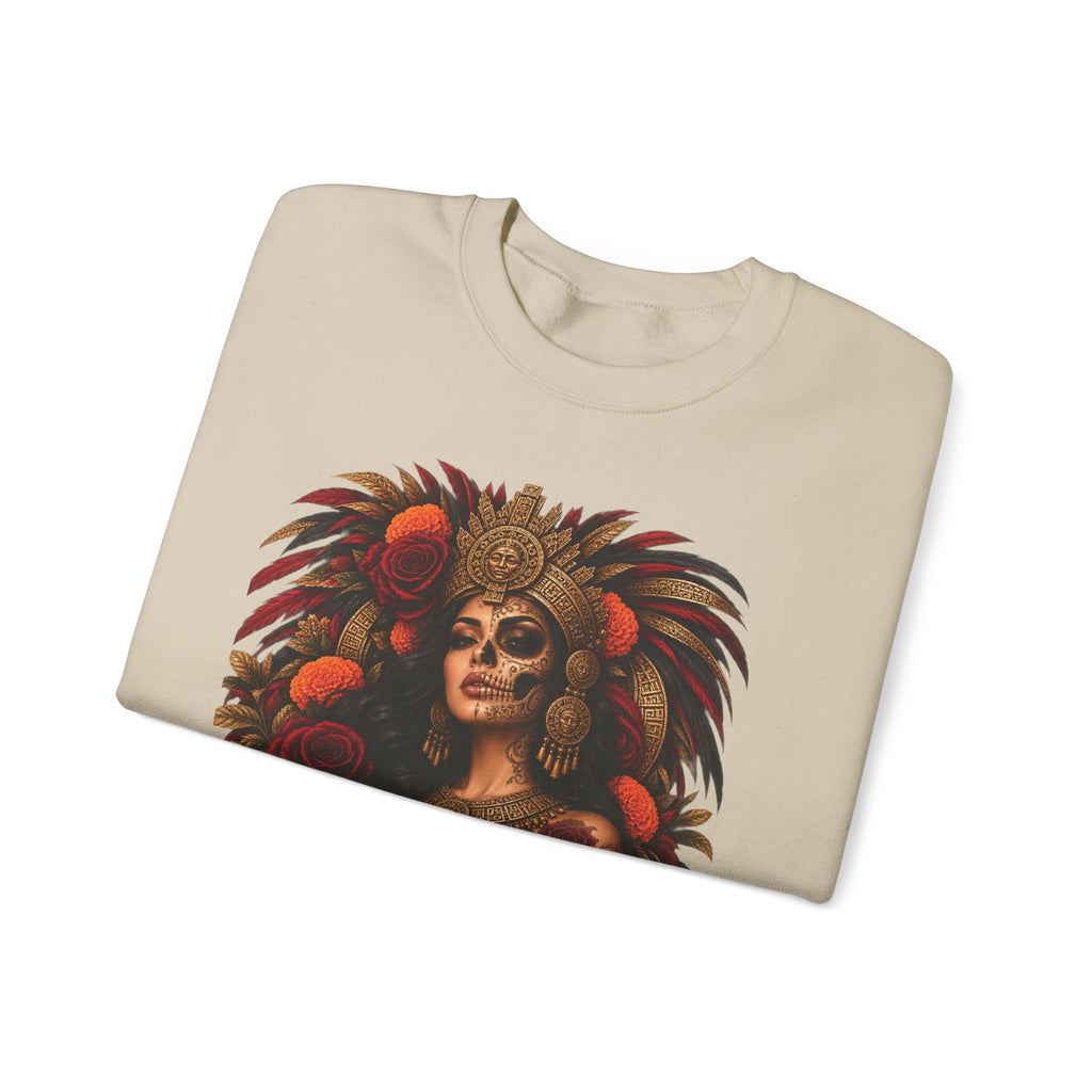 Reina Azteca: Entre Rosas y Cempasúchil | Unisex Heavy Blend™ Crewneck Sweatshirt