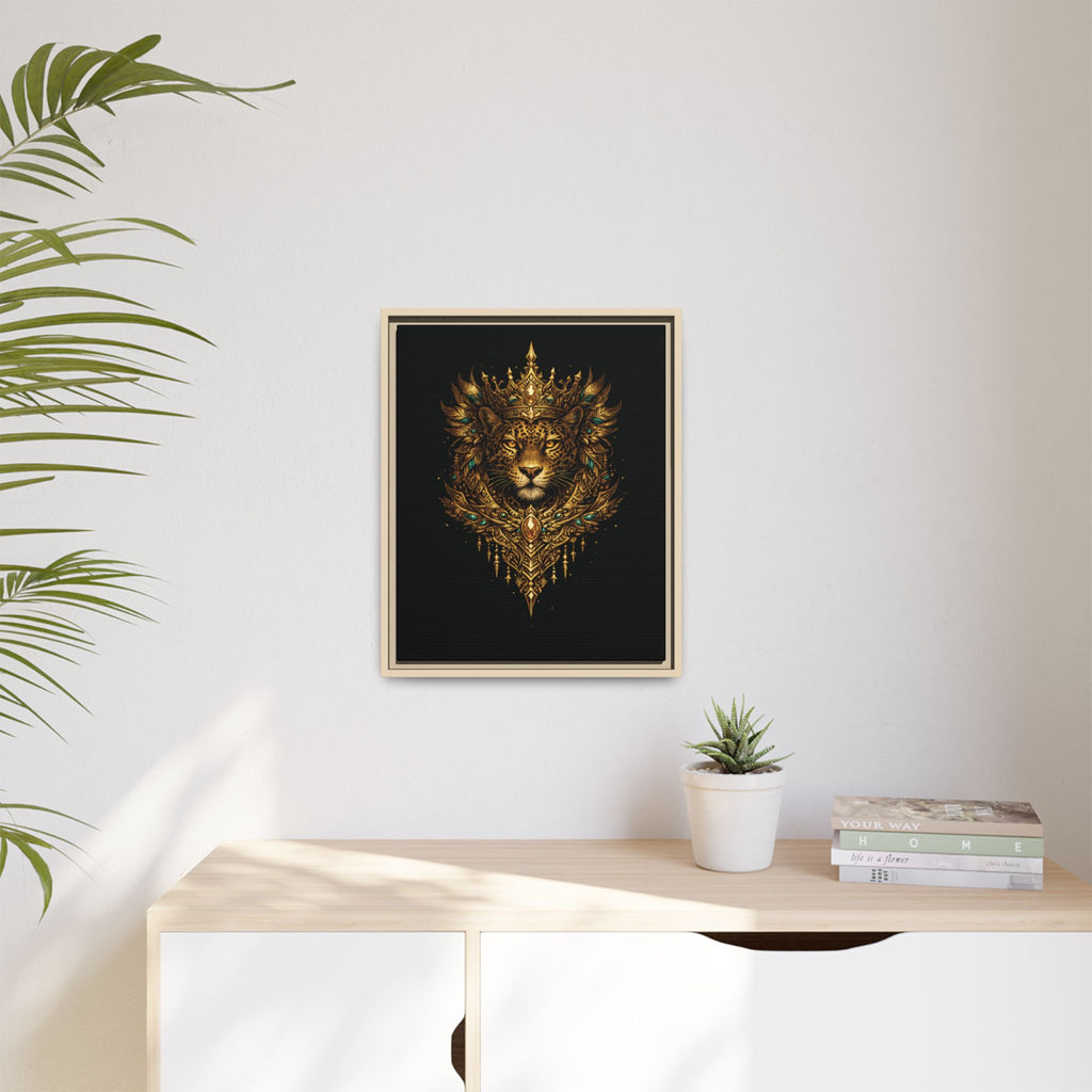 Golden Crowned Jaguar Canvas Art — Gold Crowned Lion Matte Framed Print