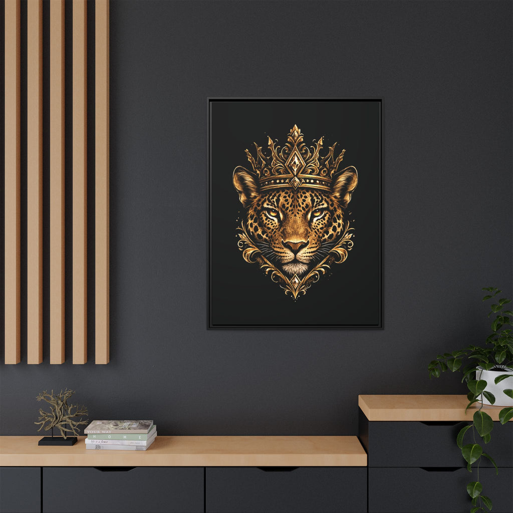 Golden Crowned Jaguar Matte Framed Canvas