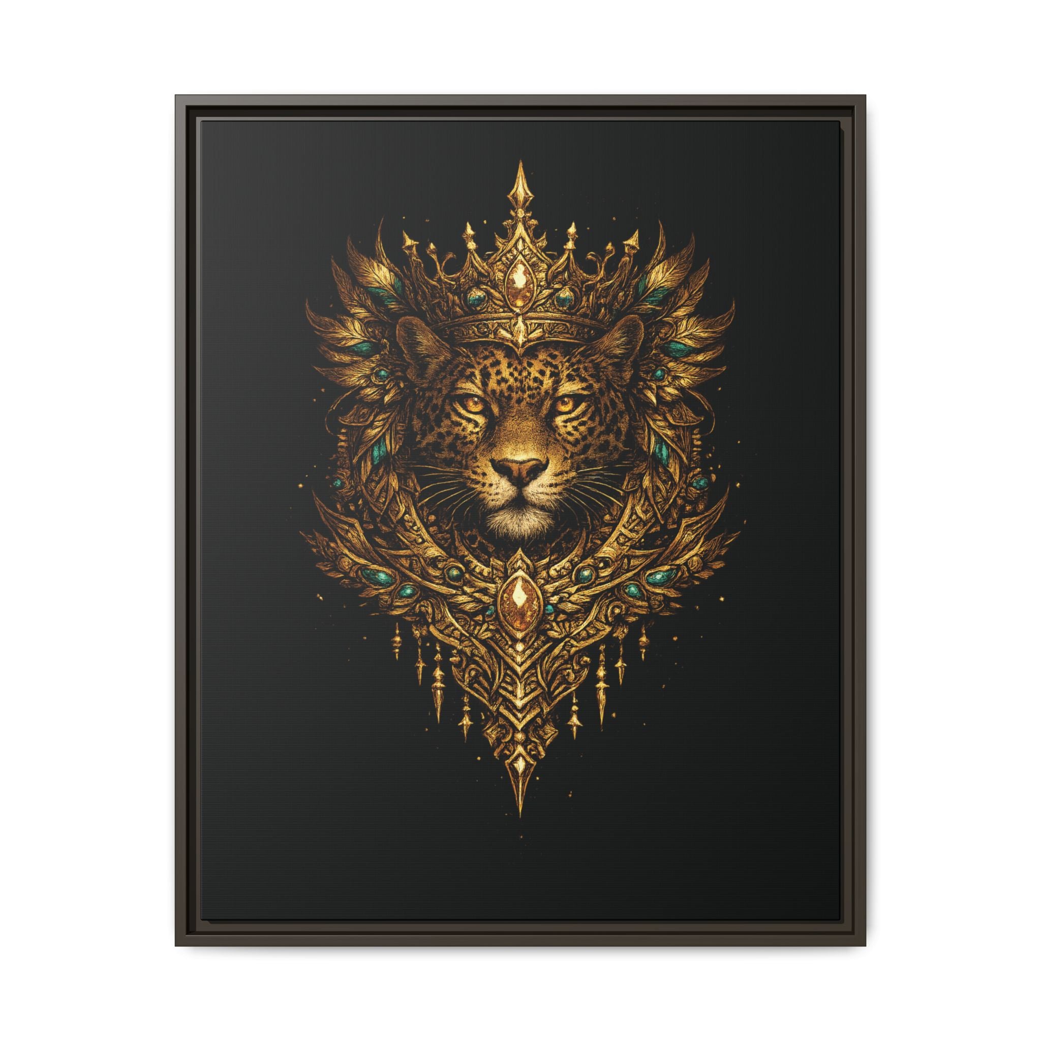 Golden Crowned Jaguar Canvas Art — Gold Crowned Lion Matte Framed Print