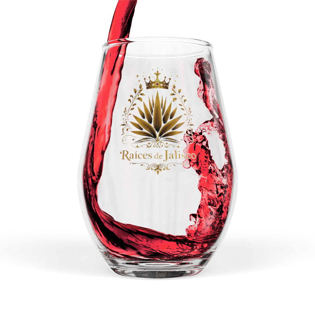 Stemless Wine Glass - "Raíces de Jalisco" Gold Agave Crest, 11.75 oz