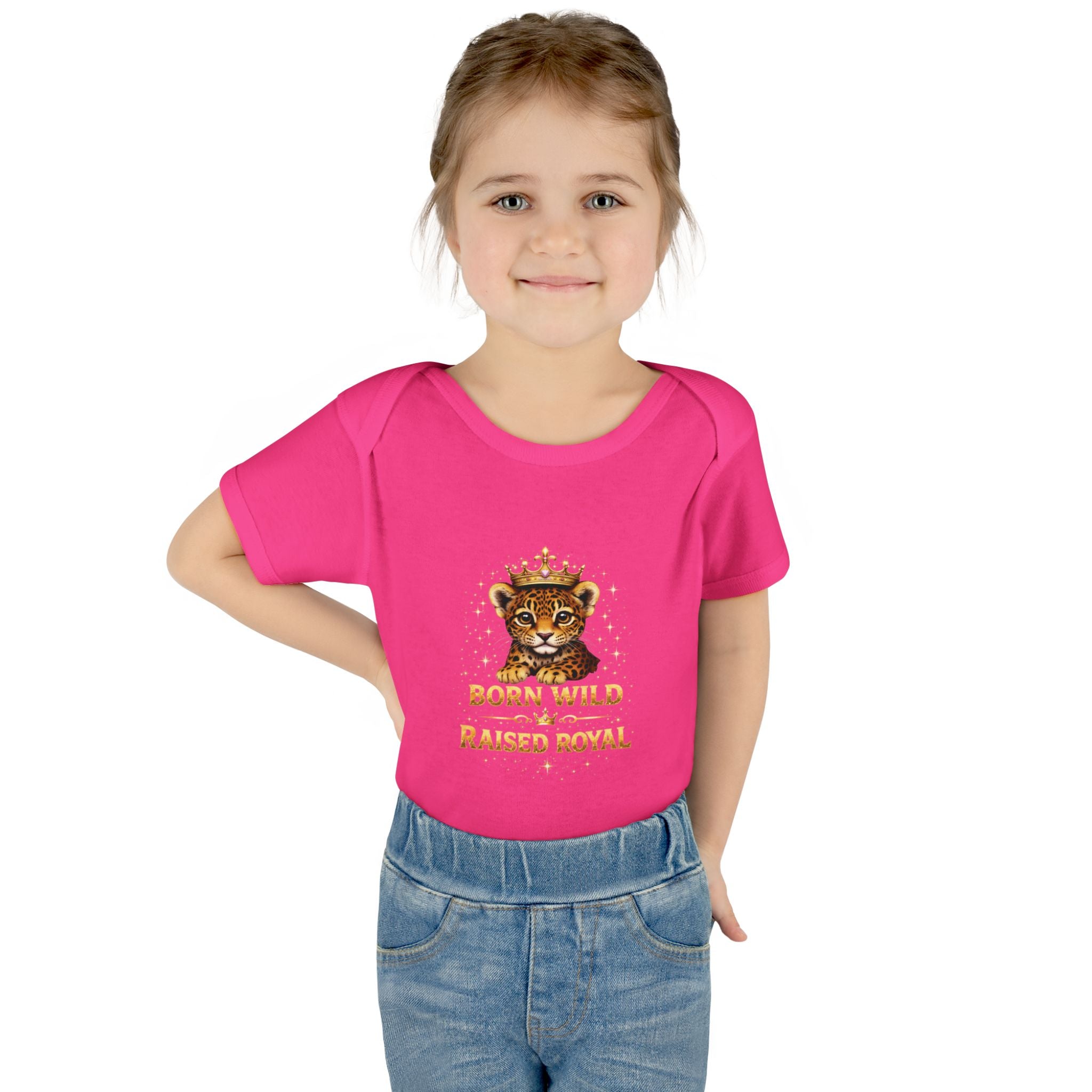 Baby Bodysuit – “Born Wild Raised Royal” Jaguar Cub Graphic Infant Onesie