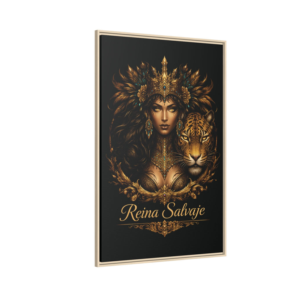 Reina Salvaje Matte Framed Canvas Art — Golden Goddess & Tiger Wall Decor