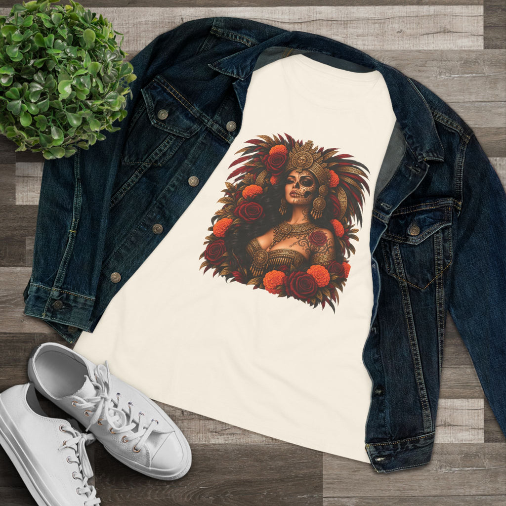 Reina Azteca: Entre Rosas y Cempasúchil | Women's Cotton Tee