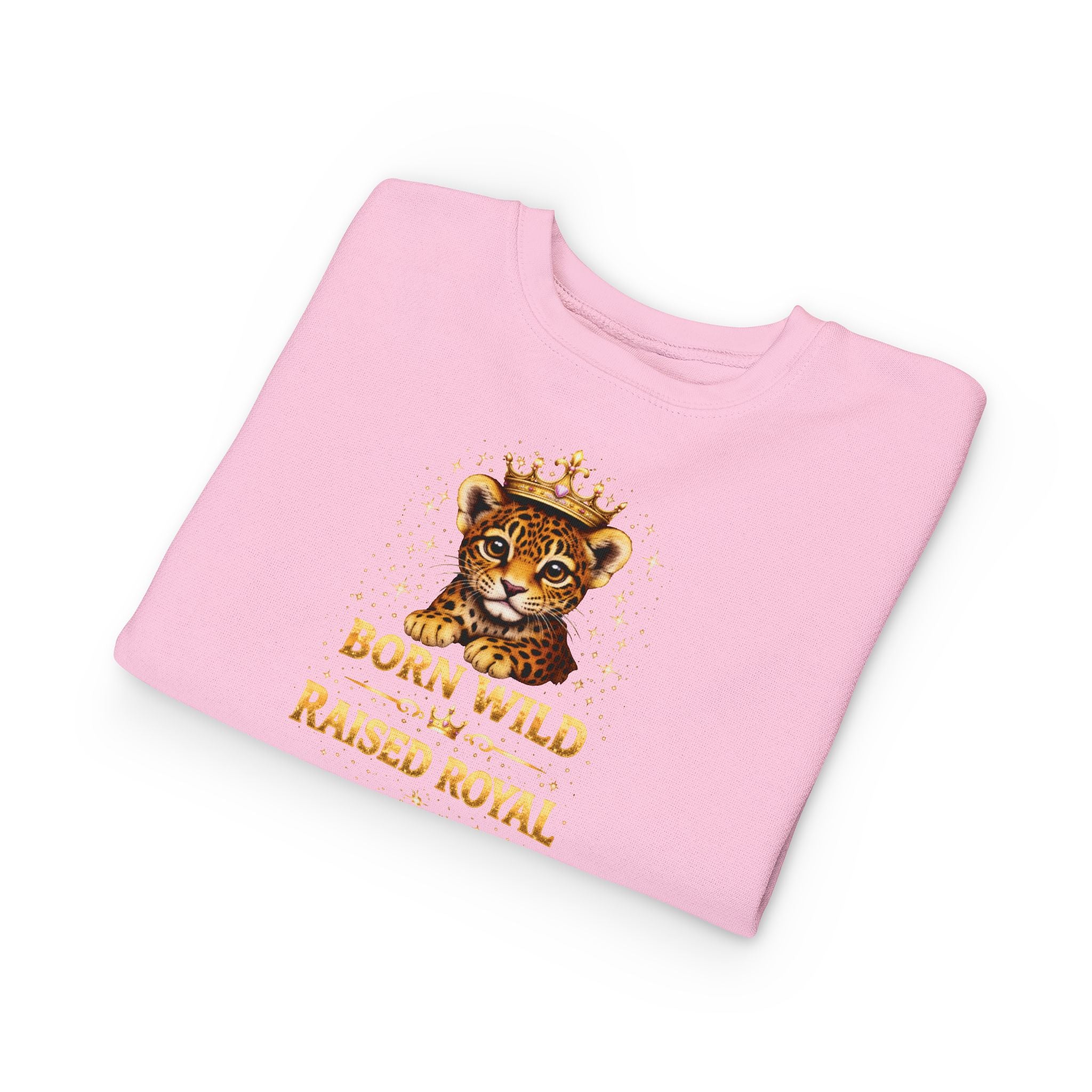 Toddler Sweatshirt - "Born Wild Raised Royal" Jaguar Cub Crowned Crewneck