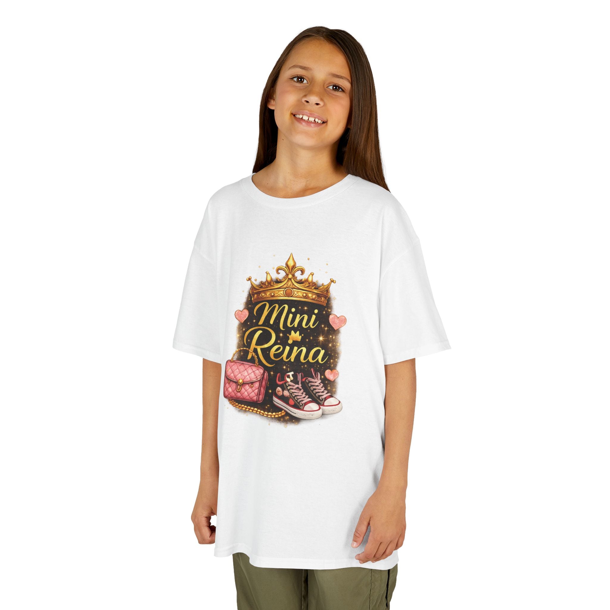 Kids Tee — "Mini Reina" Crown & Shoes Graphic