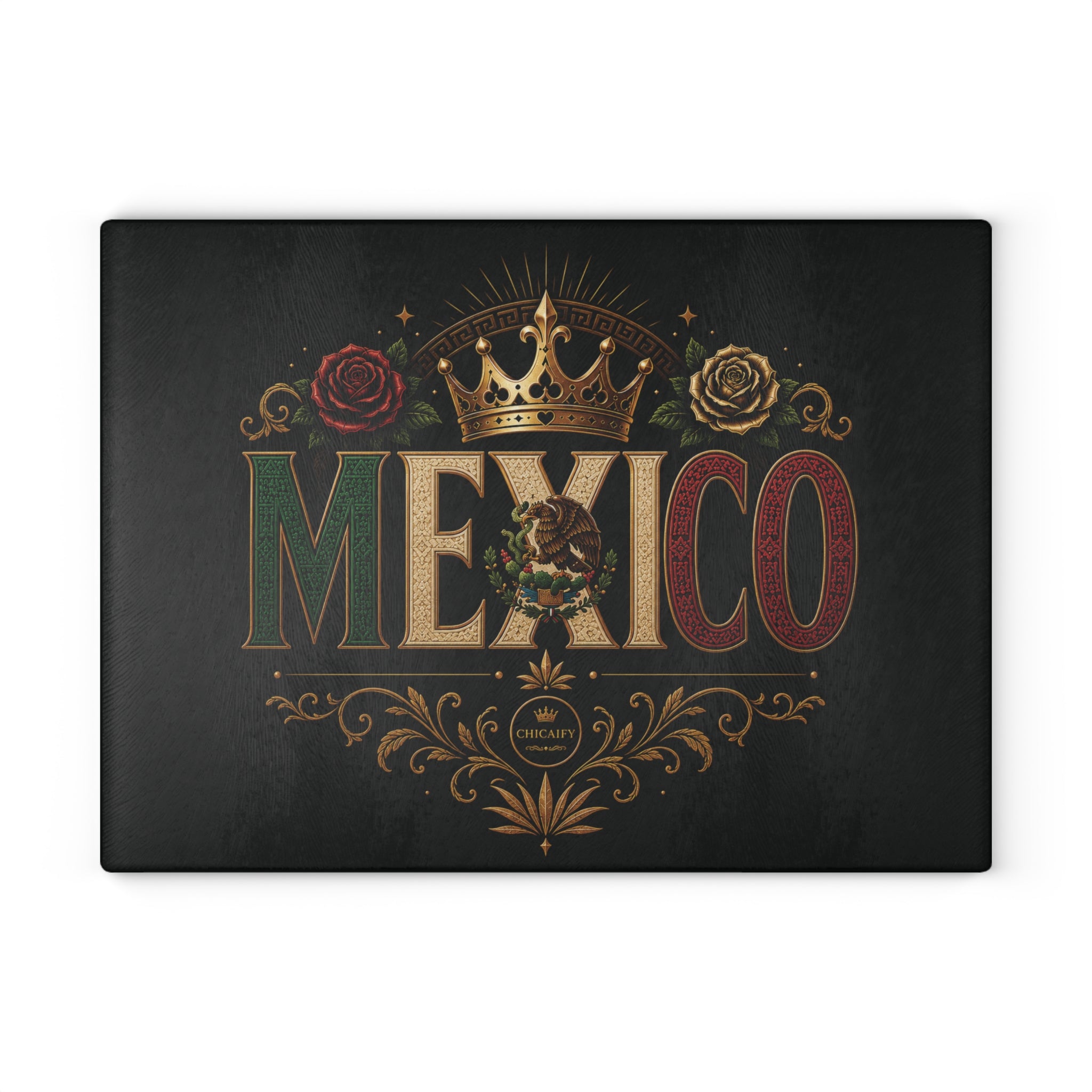 Orgullo Mexicano Glass Cutting Board — Mexican Flag Colors Decorative Kitchen Board