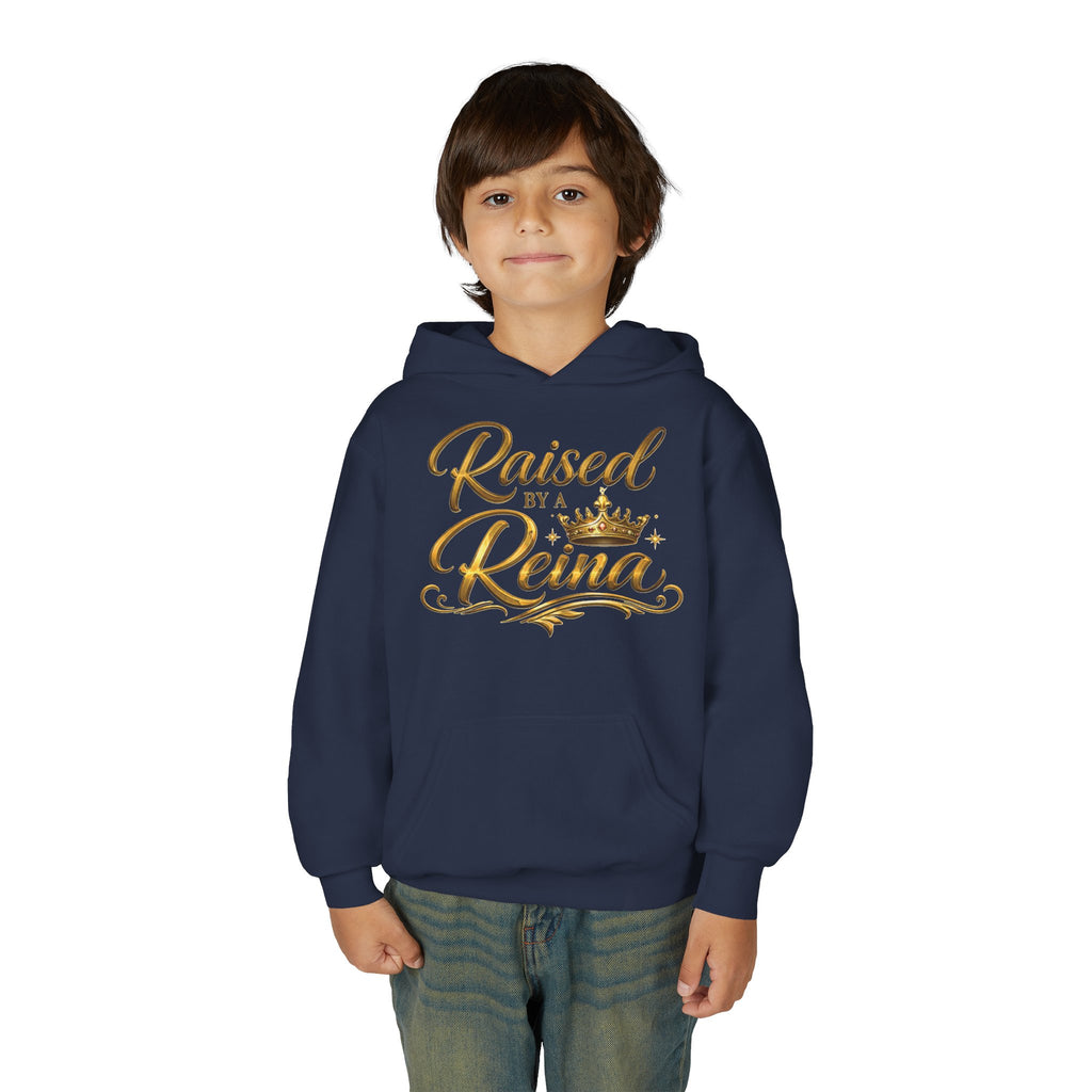 Raised by a Reina Hoodie | Gold Script Crown Youth Hoodie