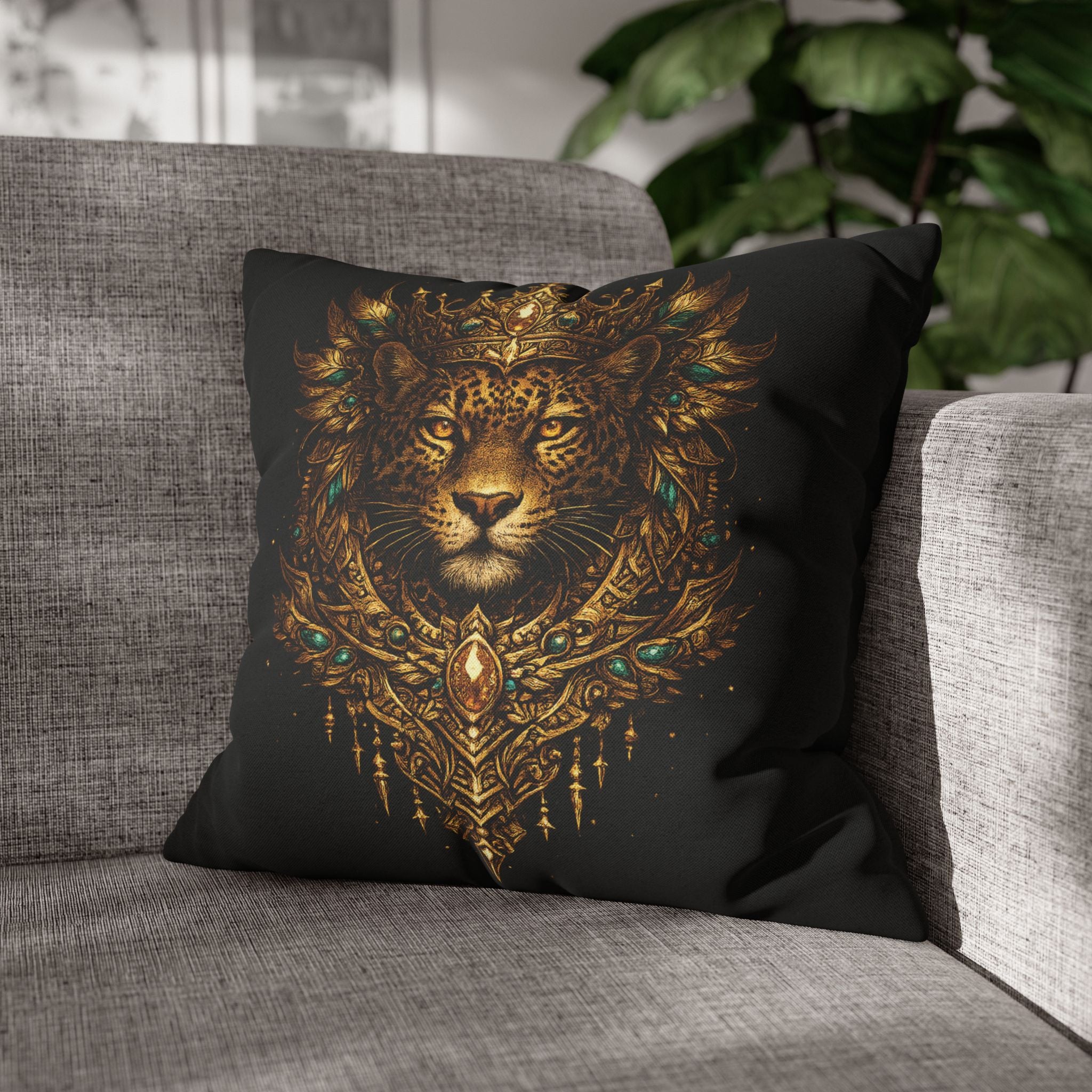 Golden Crowned Jaguar Decorative Pillow case