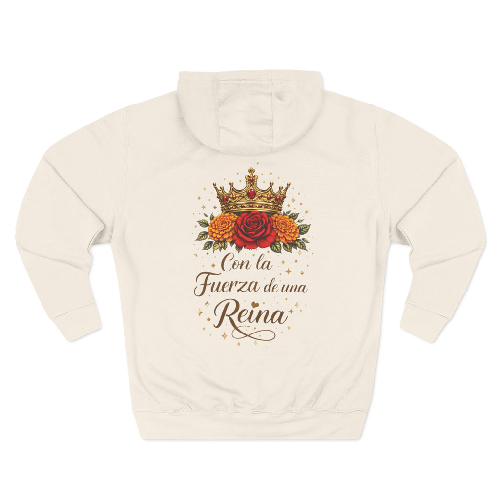 Hoodie — "Con la Fuerza de una Reina" Floral Crown Fleece Hoodie