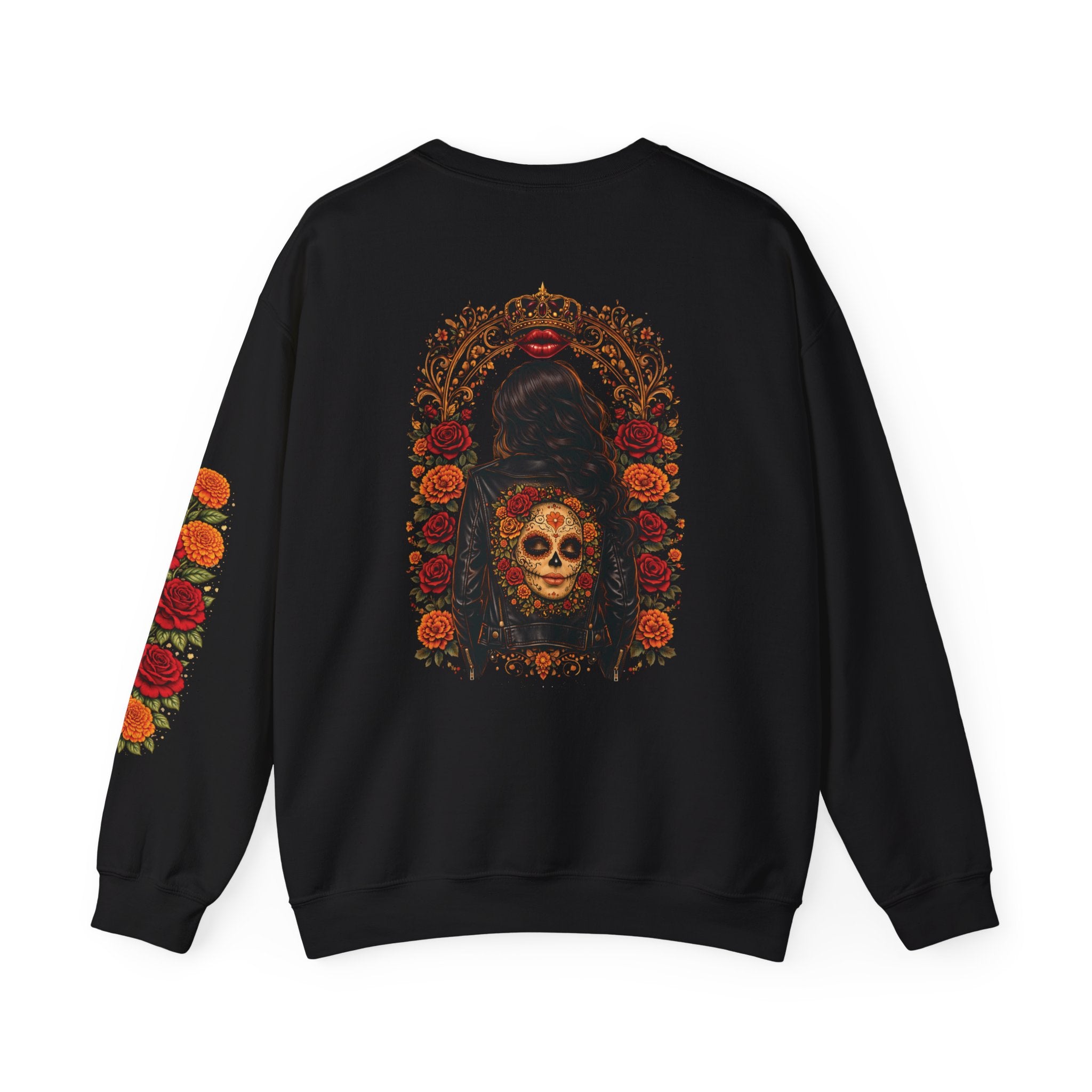 Day of the Dead Skull Crewneck Sweatshirt — Floral Sugar Skull Backprint
