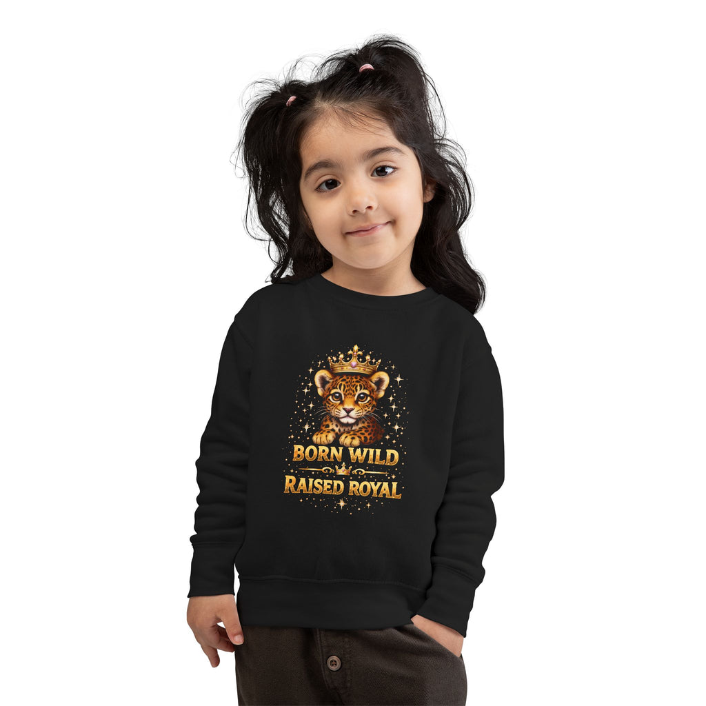 Toddler Sweatshirt - "Born Wild Raised Royal" Jaguar Cub Crowned Crewneck