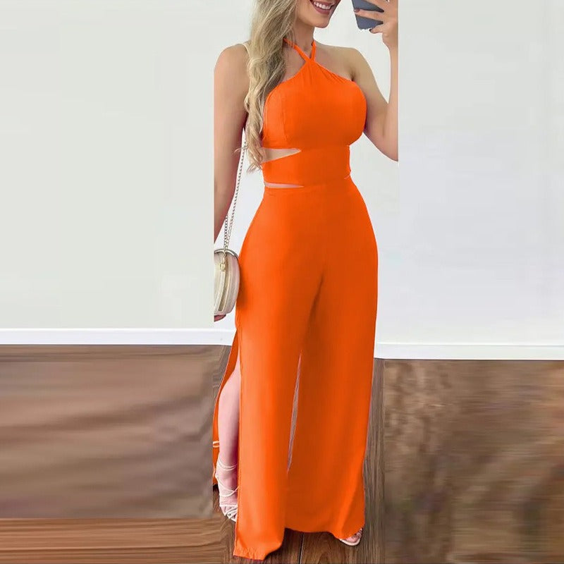 Halter Cutout Open-Back Jumpsuit