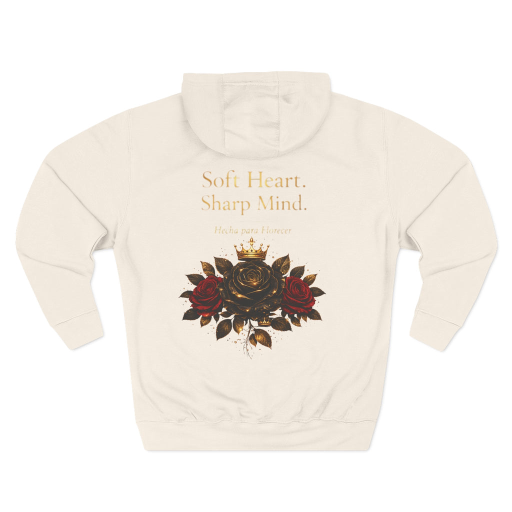 "Soft Heart. Sharp Mind." Rose Crest Design Hoodie