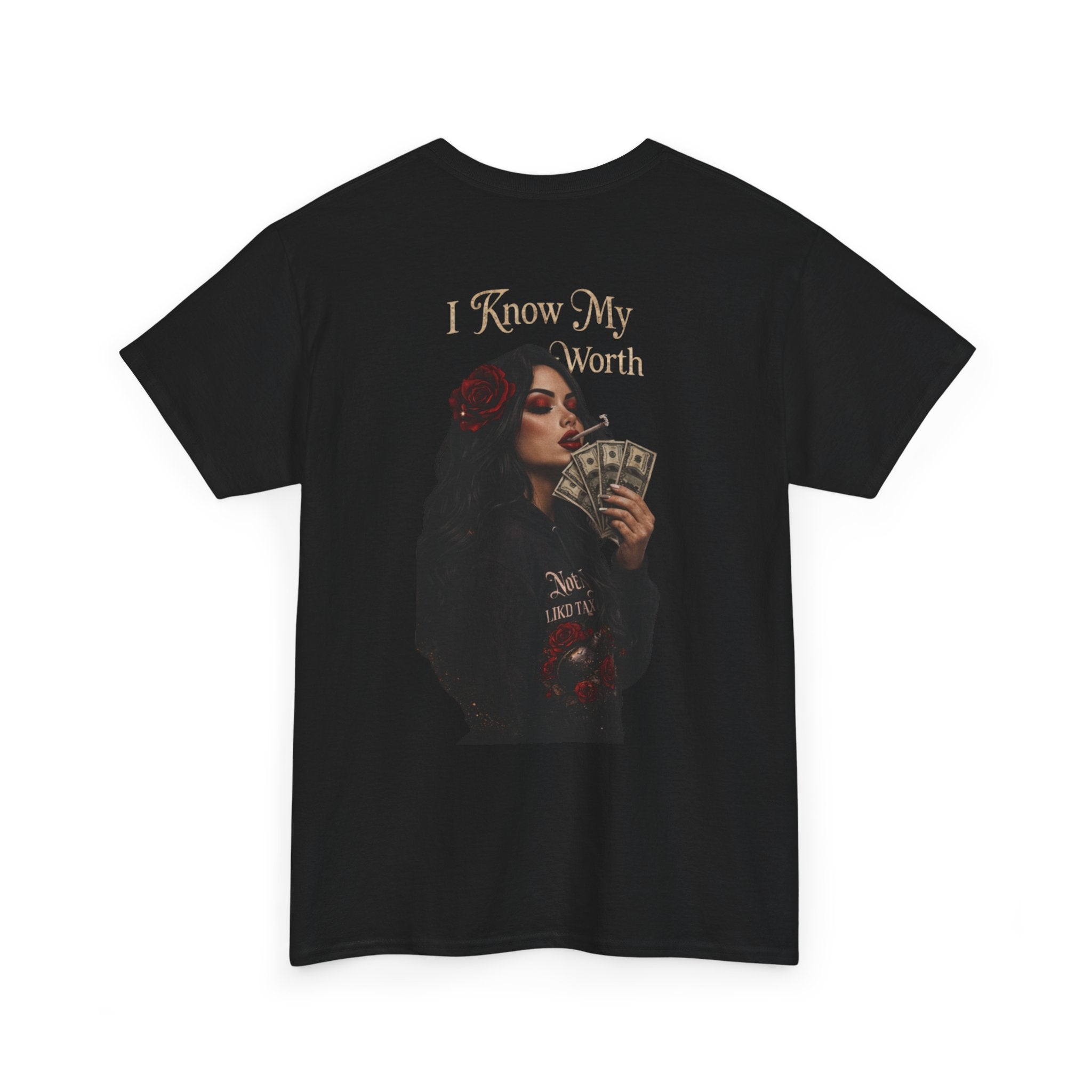 Graphic Tee — 'I Know My Worth' Rose Girl Money Design