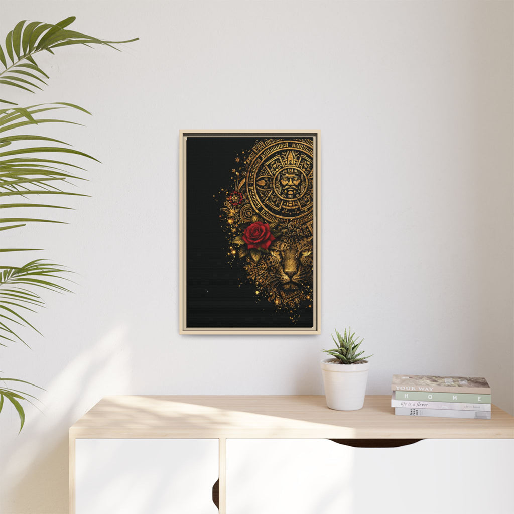 Reina Azteca Art Print — Framed Matte Canvas with Red Rose