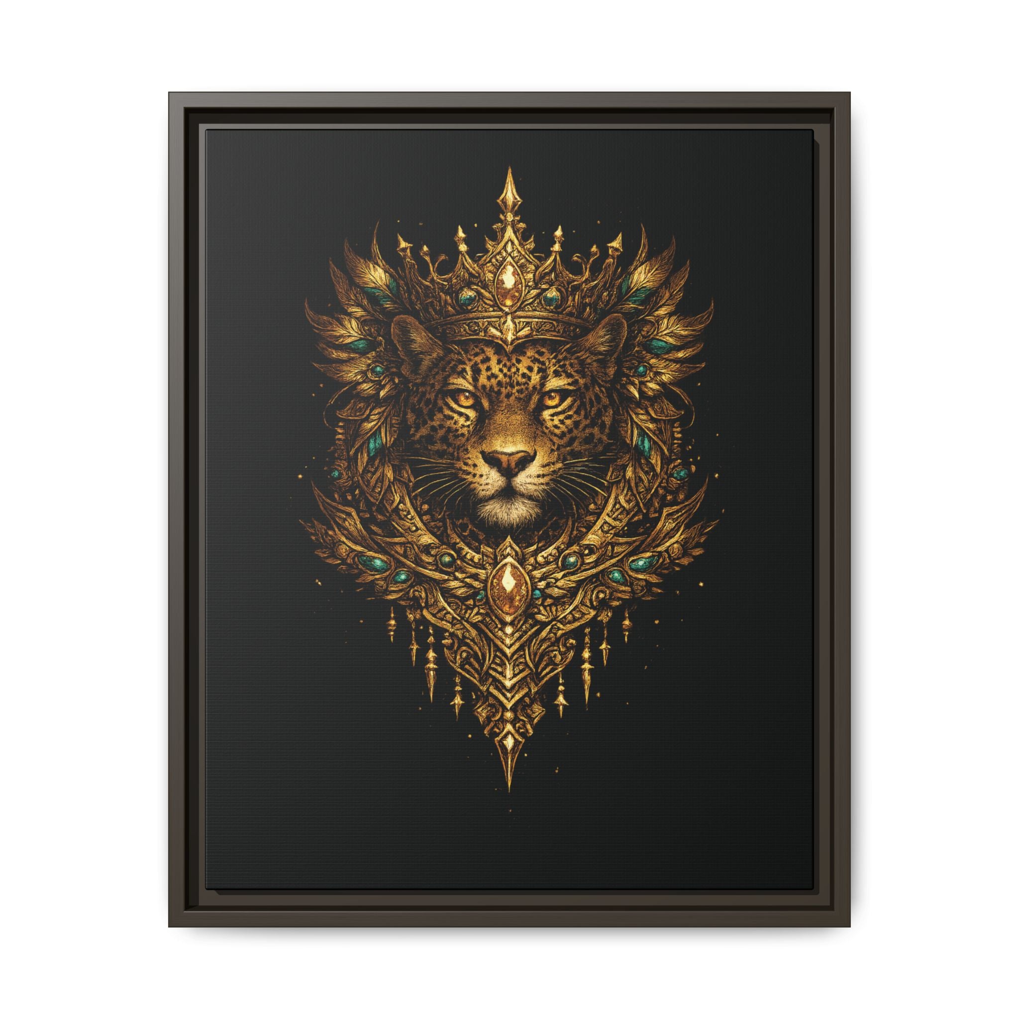 Golden Crowned Jaguar Canvas Art — Gold Crowned Lion Matte Framed Print