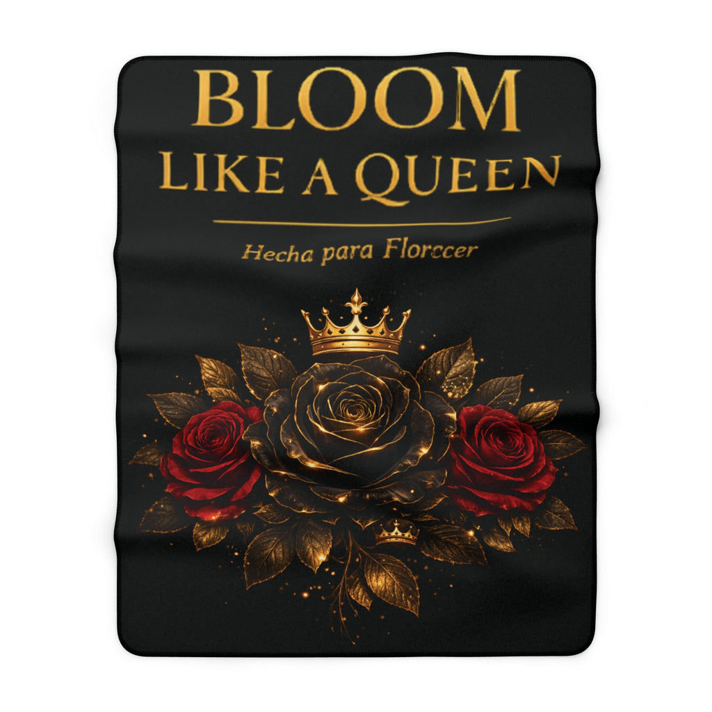 Bloom Like a Queen Sherpa Blanket — Floral Crown Throw with Spanish "Hecha para Florecer"