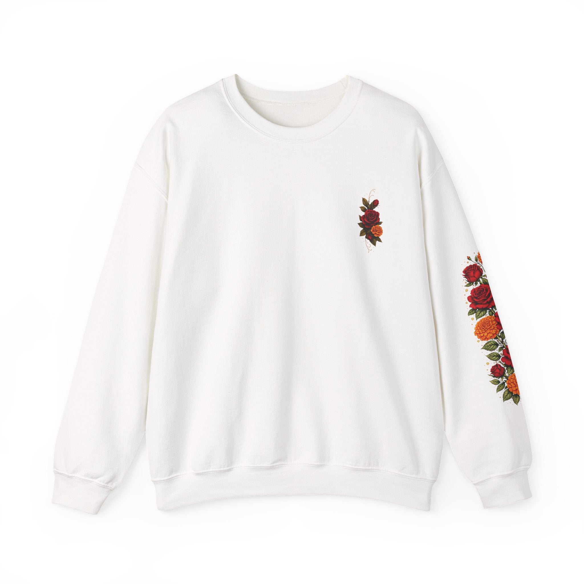 Day of the Dead Skull Crewneck Sweatshirt — Floral Sugar Skull Backprint