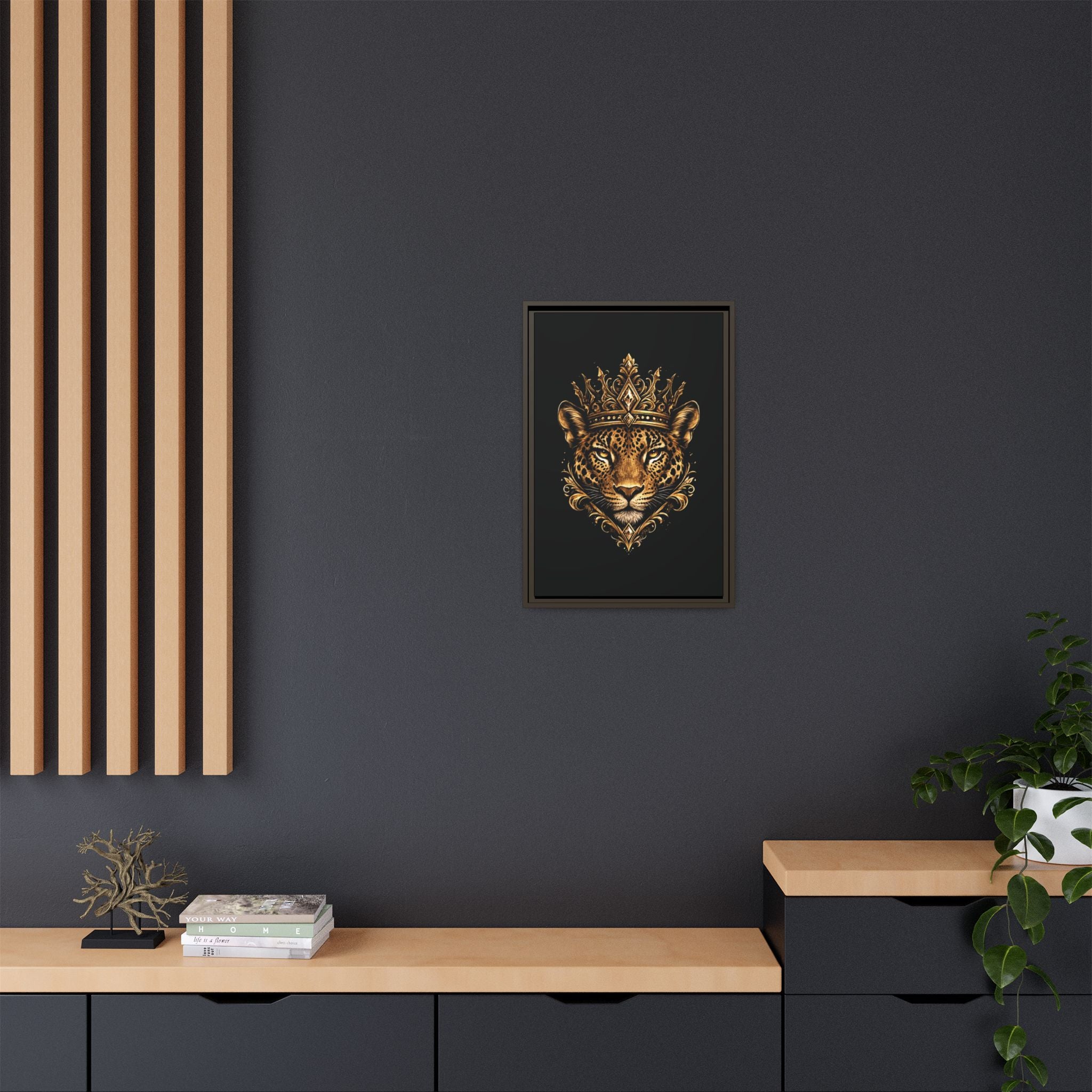 Golden Crowned Jaguar Matte Framed Canvas