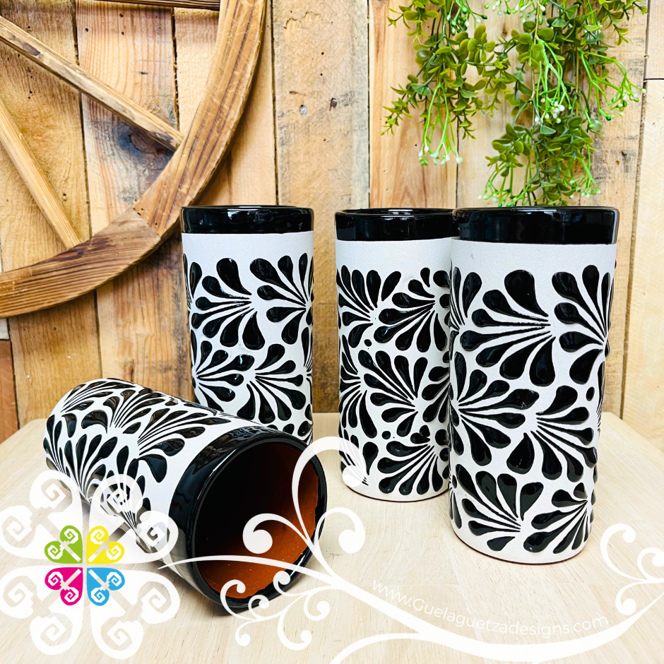 Set of 4 Black with Engobe Espiga Cilindro Tall Cup - Set Clay Cup