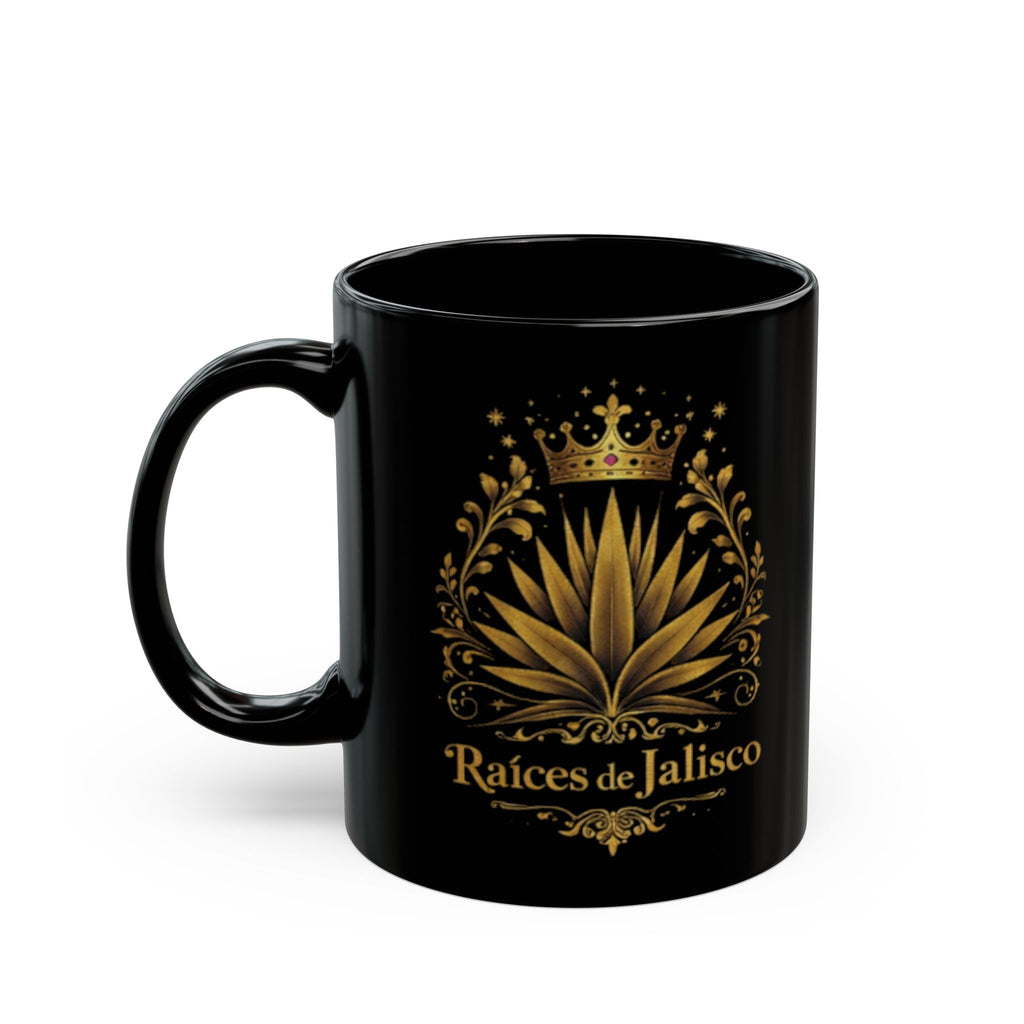 Raíces de Jalisco Black Mug – Gold Agave Crown Coffee Cup (11oz, 15oz)