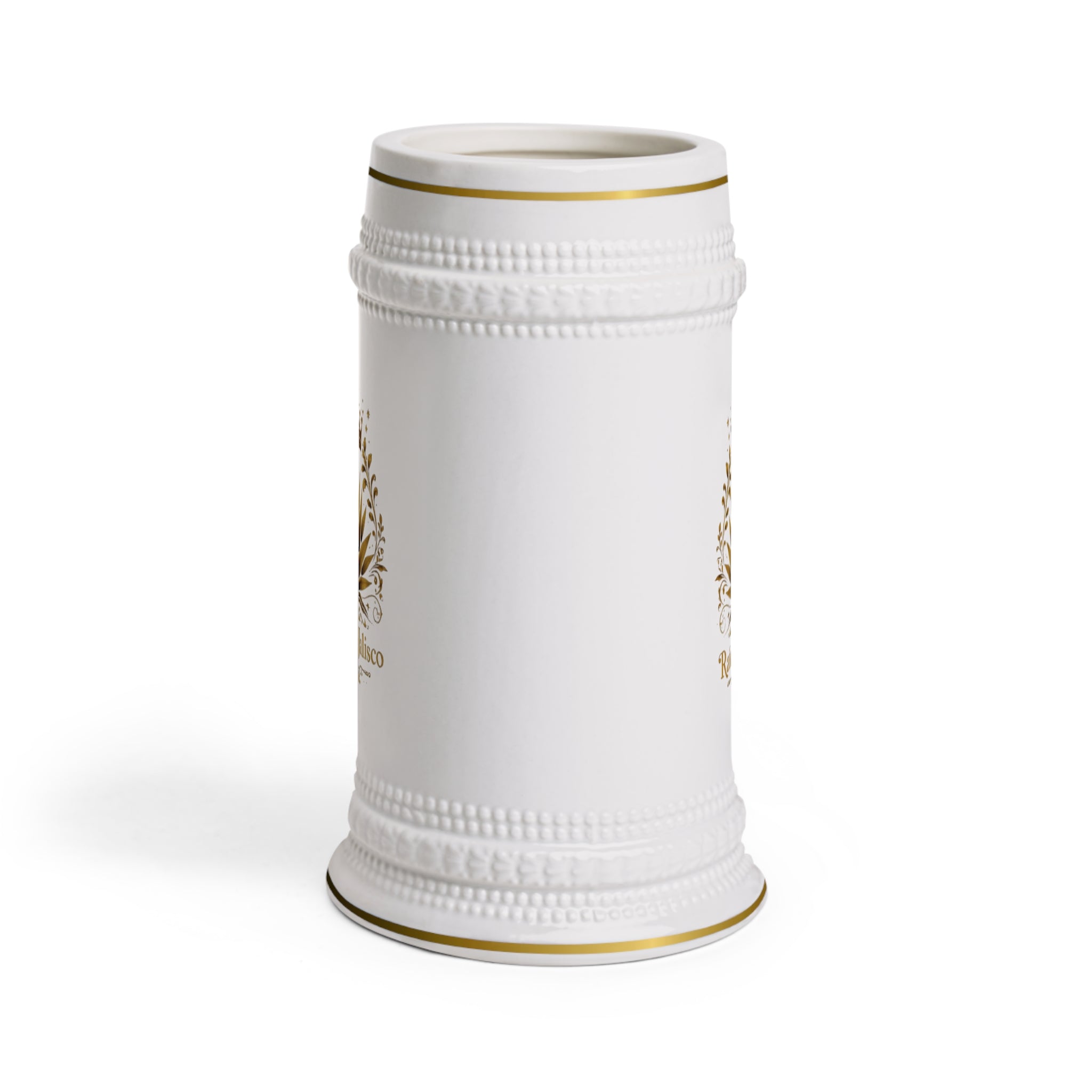 Raíces de Jalisco Ceramic Beer Stein – Gold Crown Agave Logo Mug