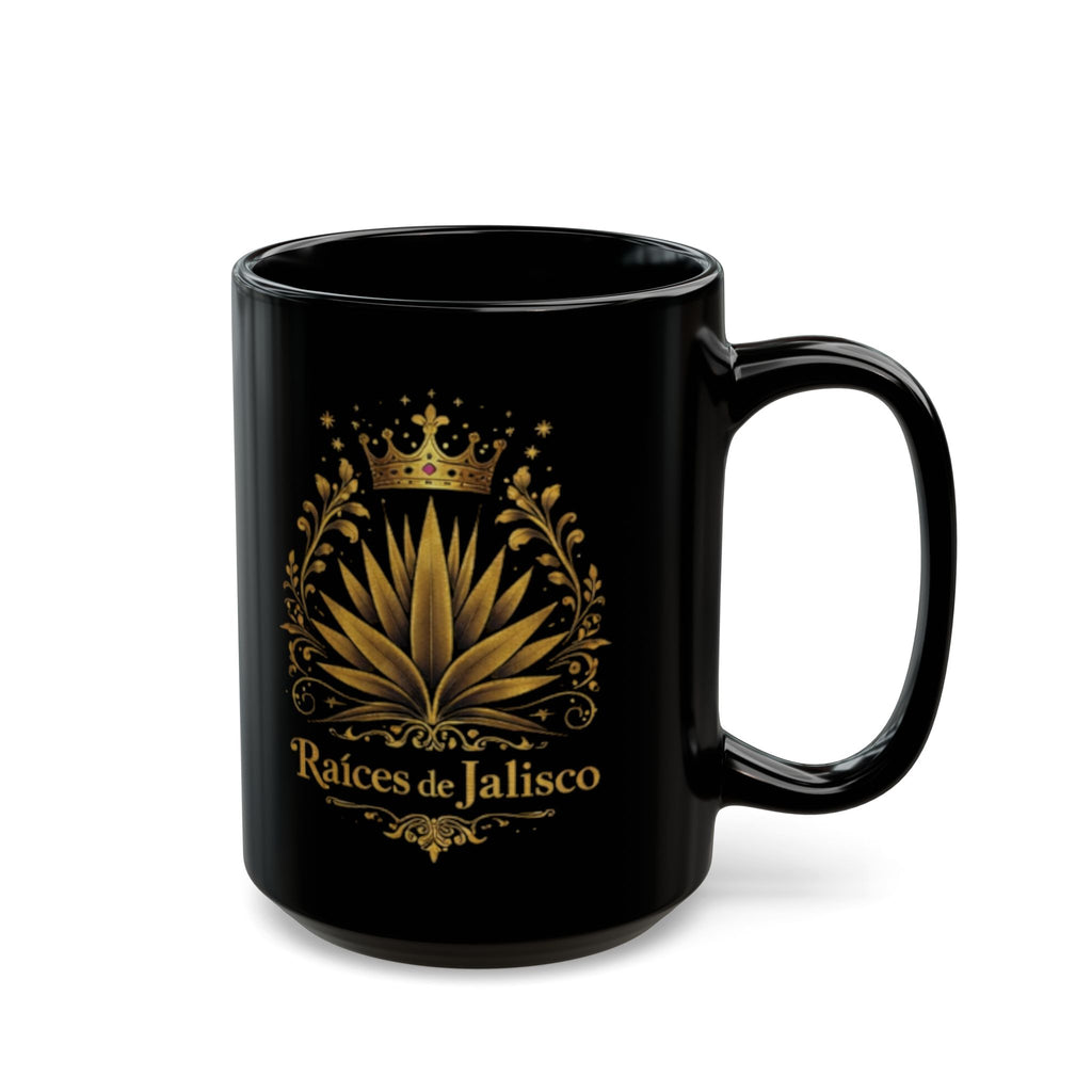 Raíces de Jalisco Black Mug – Gold Agave Crown Coffee Cup (11oz, 15oz)