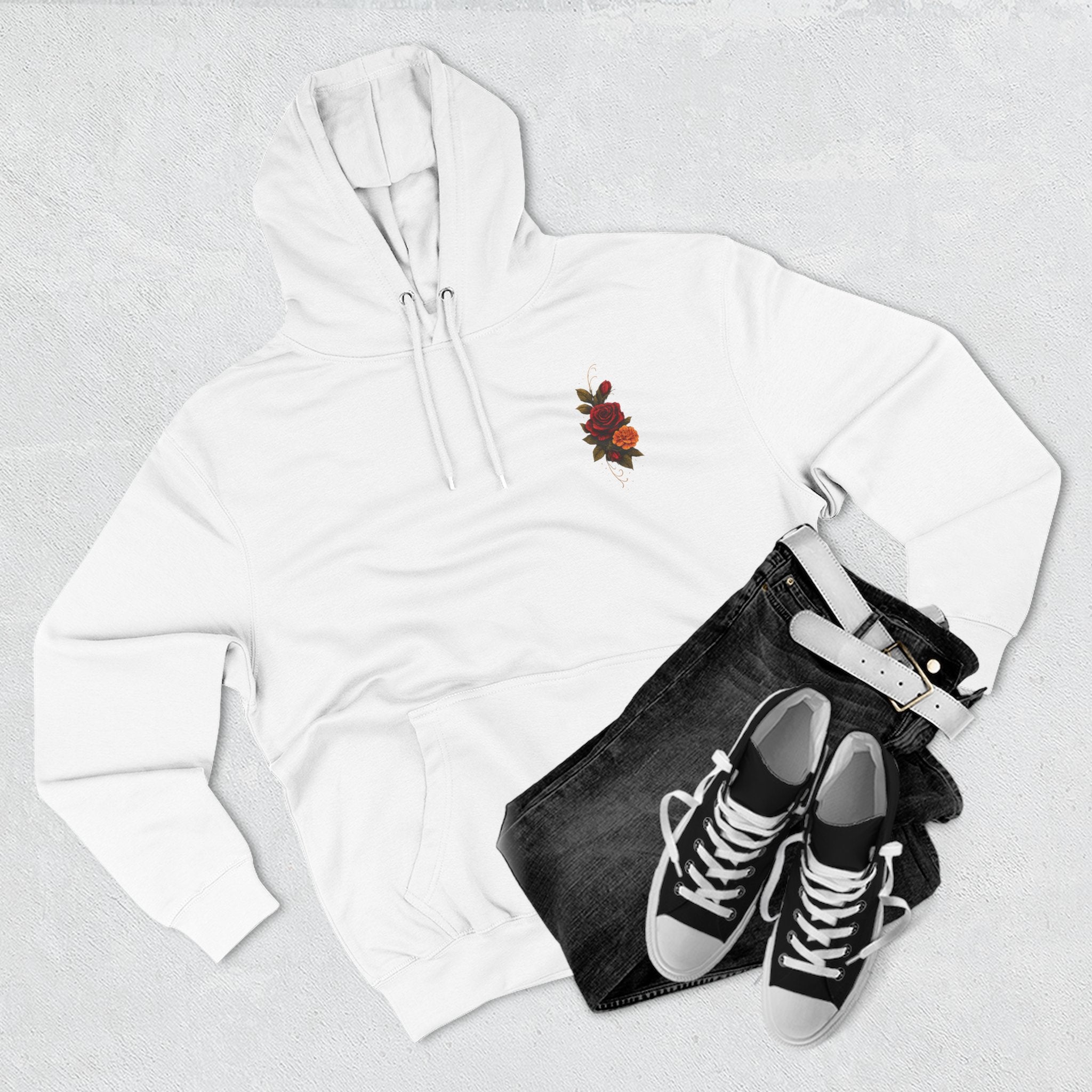 Day of the Dead Skull Backprint Hoodie — Sugar Skull Crown Floral Design
