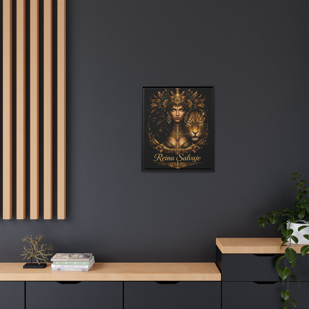 Reina Salvaje Matte Framed Canvas Art — Golden Goddess & Tiger Wall Decor