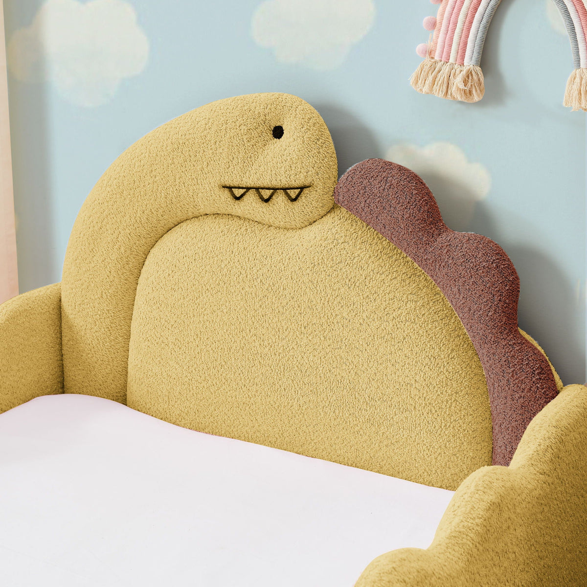 Dinosaur Shaped Toddler Bed with Safety Guardrail - Twin Upholstered Bed