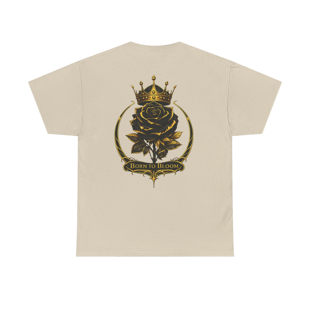 Born to Bloom Rose Crown Tee | Black Gold Floral Graphic