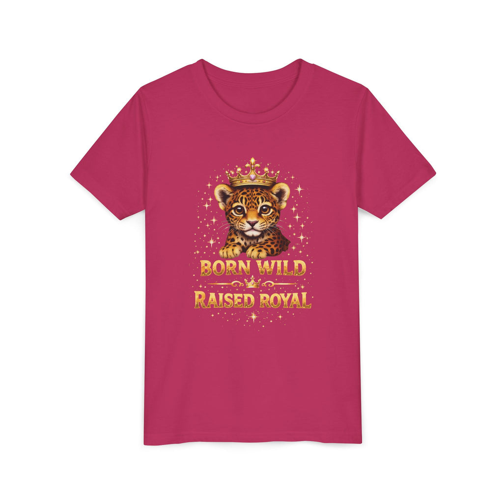 Youth Tee — "Born Wild Raised Royal" Crowned Jaguar Cub Kids T-Shirt