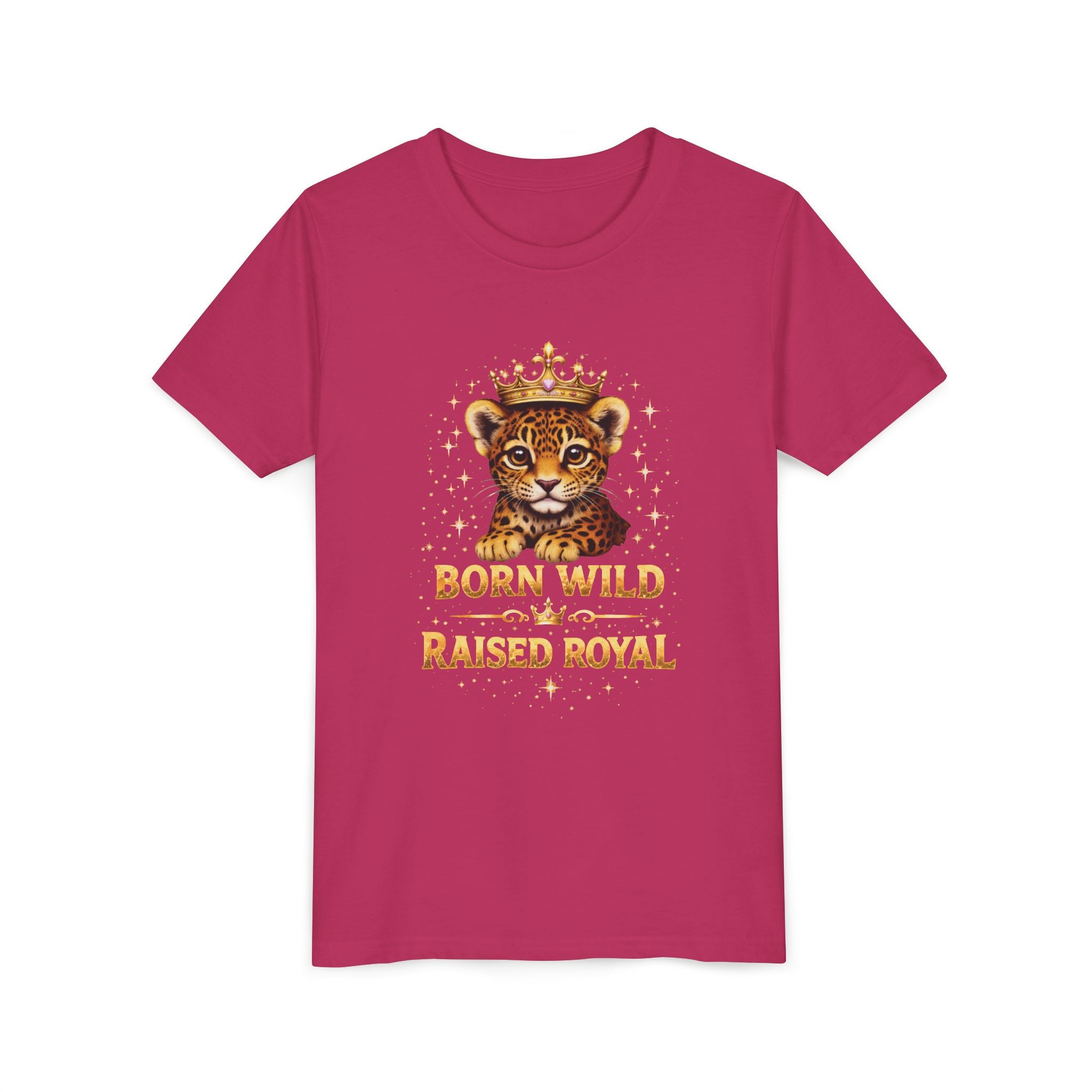 Youth Tee — "Born Wild Raised Royal" Crowned Jaguar Cub Kids T-Shirt