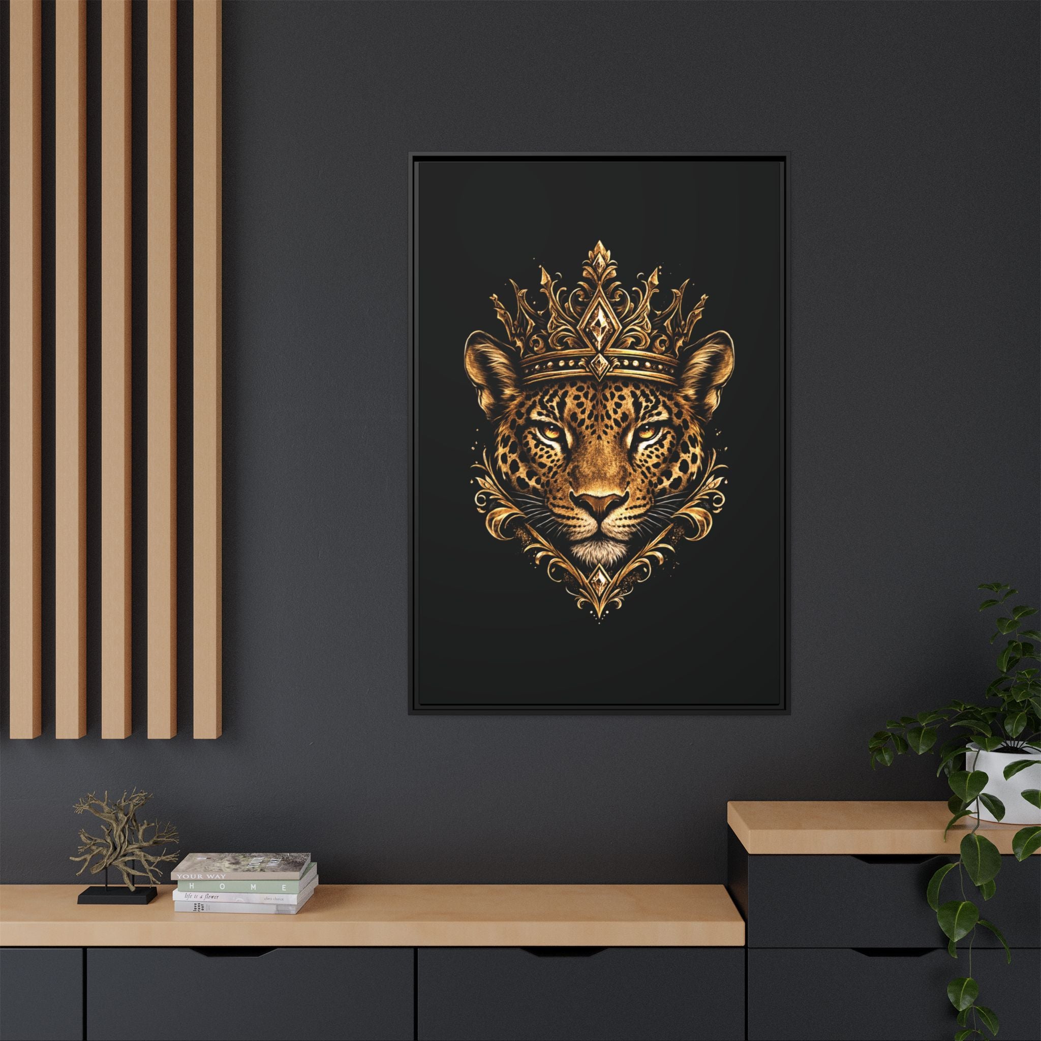 Golden Crowned Jaguar Matte Framed Canvas