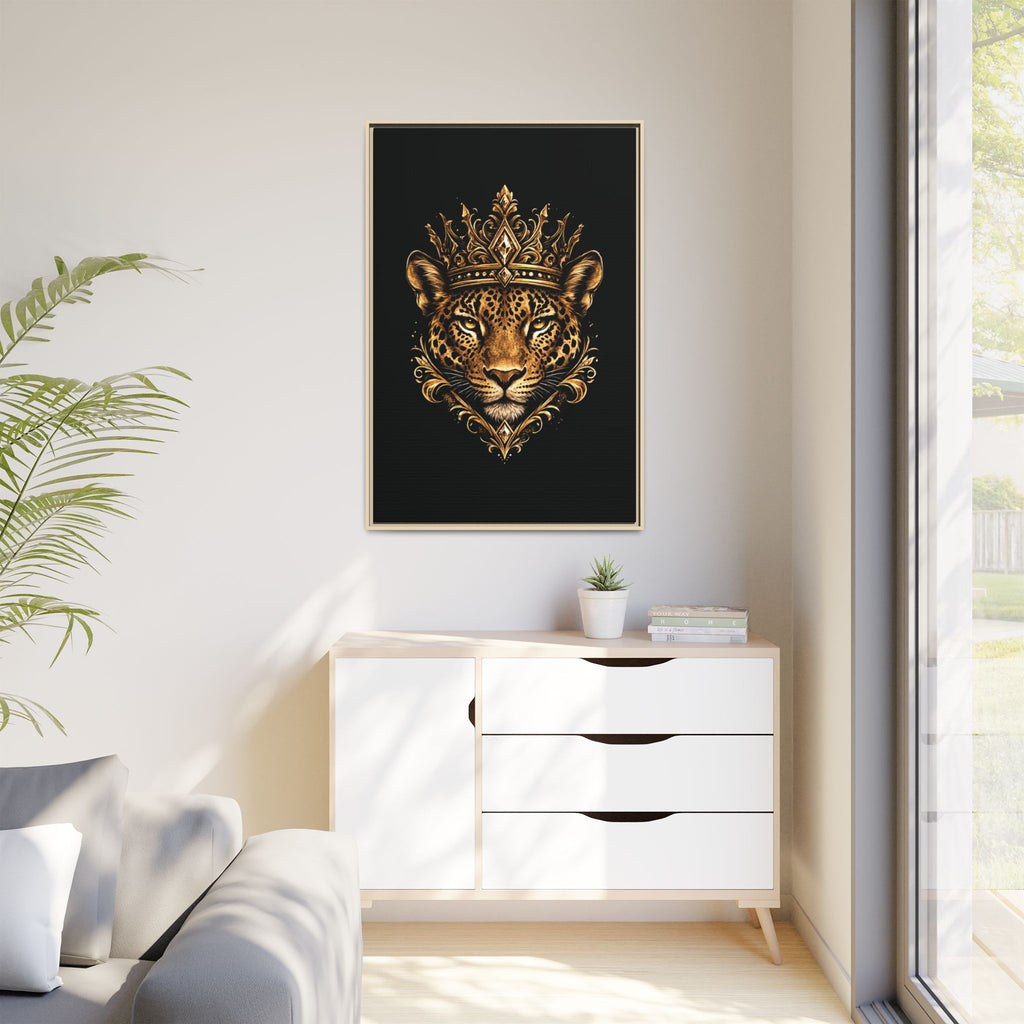 Golden Crowned Jaguar Matte Framed Canvas