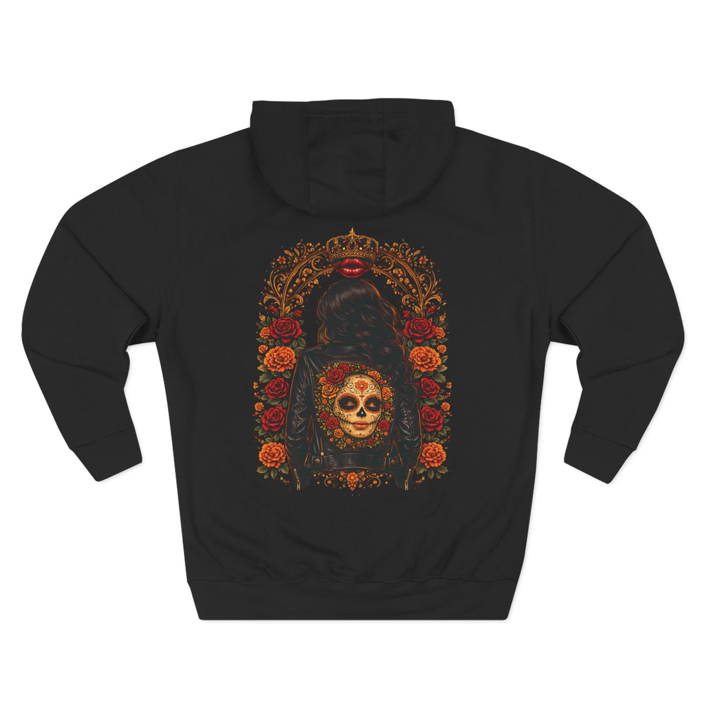 Day of the Dead Skull Backprint Hoodie — Sugar Skull Crown Floral Design