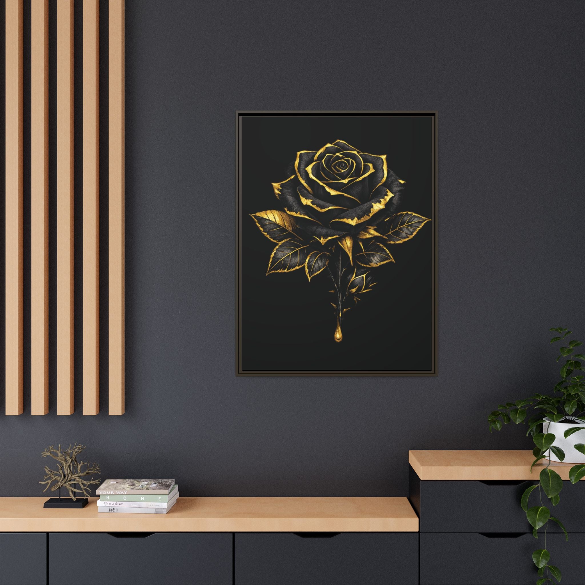 “Bloom Into Power – Gold Rose Canvas” Matte Canvas Wall Art