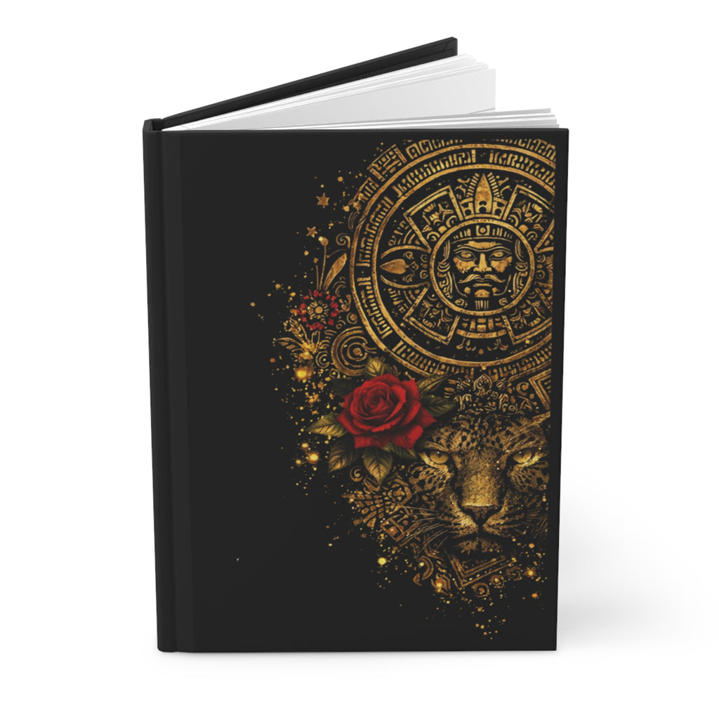 Aztec Lion & Red Rose Hardcover Journal — Gold Ornamental Sketchbook