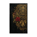 Reina Azteca Jaguar Hand Towel — Gold Calendar & Red Rose Decorative Towel