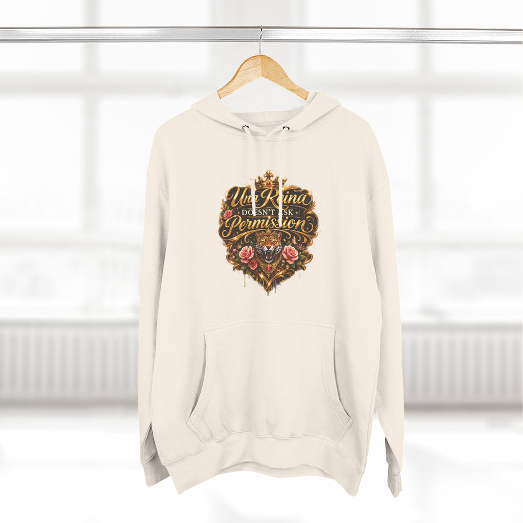 Hoodie — "Una Reina doesn't ask Permission" Floral Vintage Fleece Hoodie