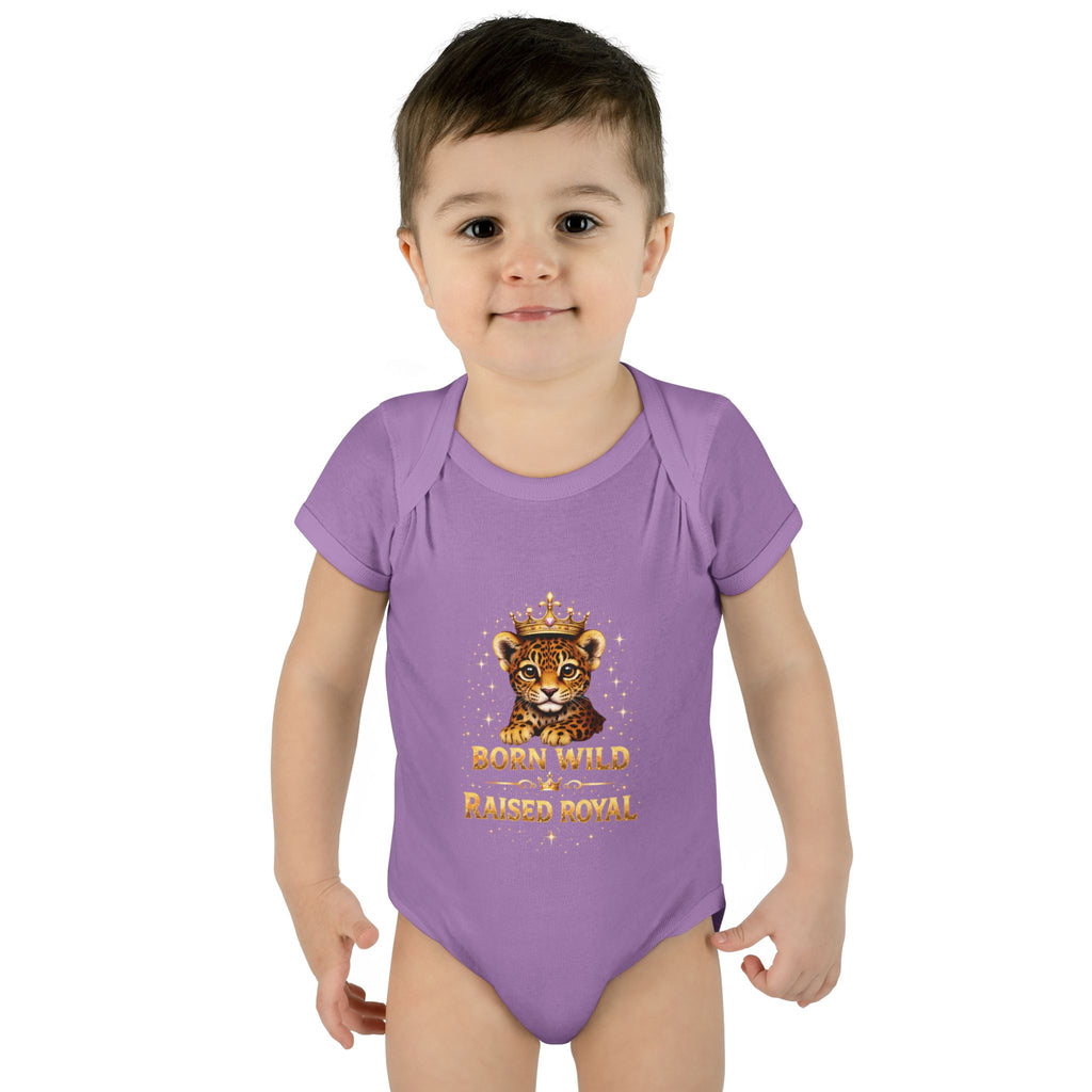Baby Bodysuit – “Born Wild Raised Royal” Jaguar Cub Graphic Infant Onesie