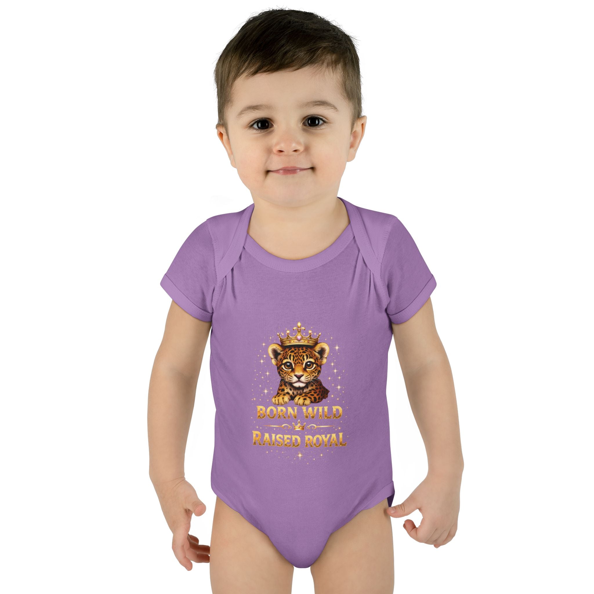 Baby Bodysuit – “Born Wild Raised Royal” Jaguar Cub Graphic Infant Onesie