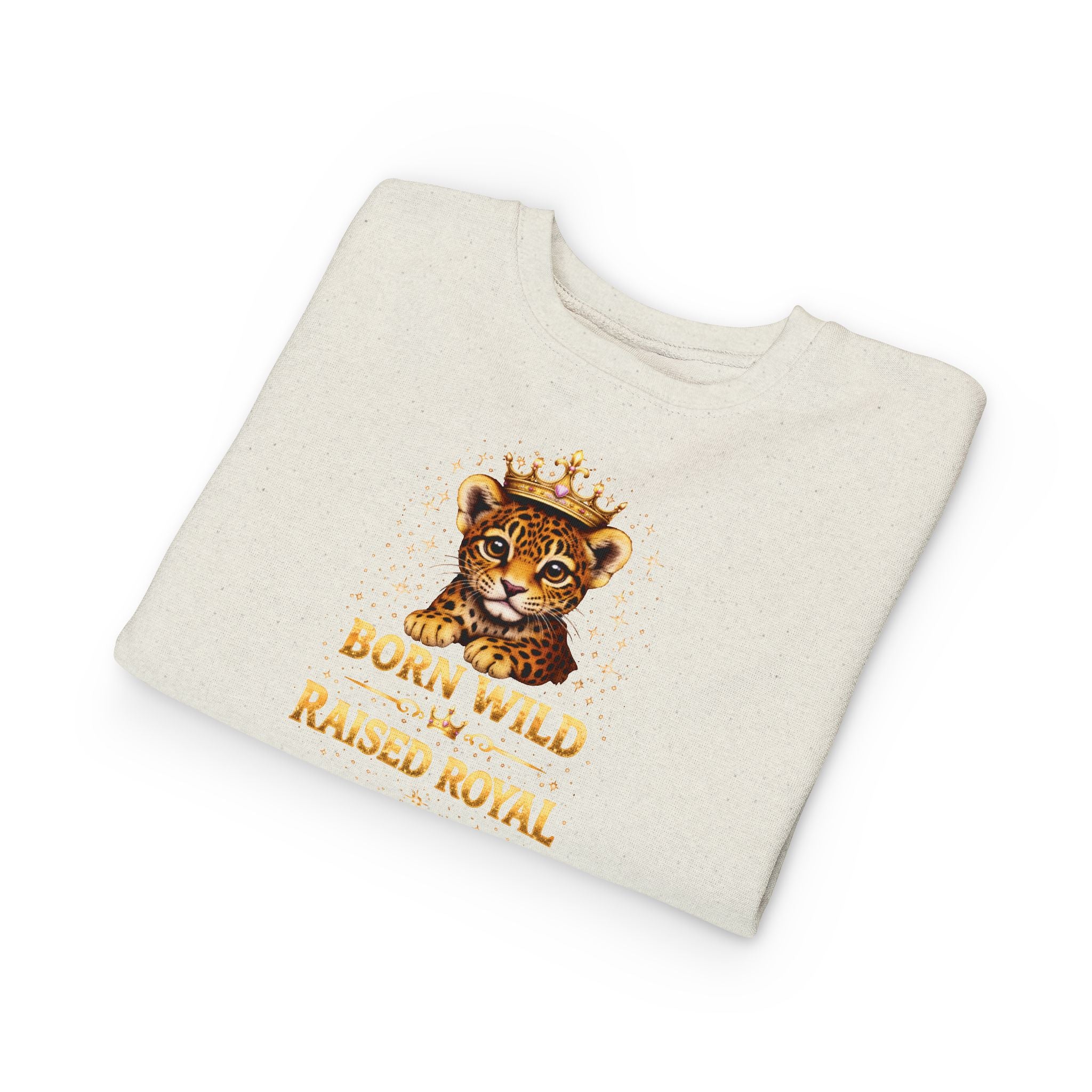 Toddler Sweatshirt - "Born Wild Raised Royal" Jaguar Cub Crowned Crewneck