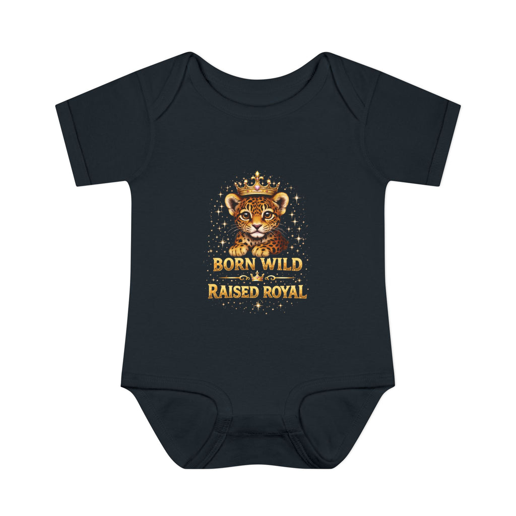 Baby Bodysuit – “Born Wild Raised Royal” Jaguar Cub Graphic Infant Onesie